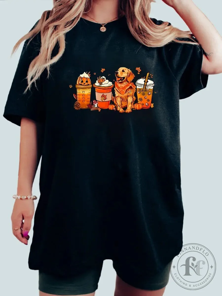 Golden Retriever Autumn Pumpkin Spice Latte Fall Season T-Shirt for Dog Lovers