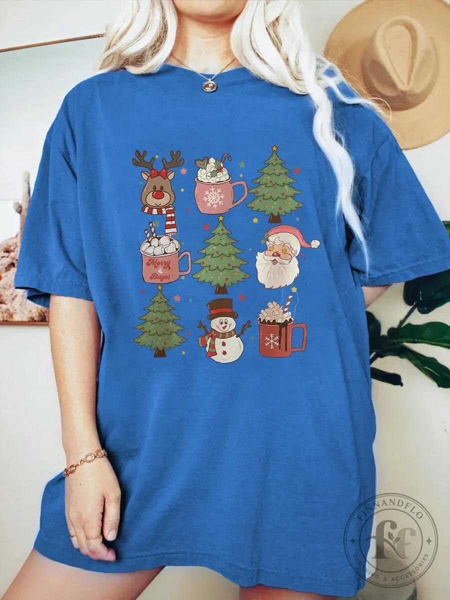 Cute Christmas Holiday Reindeer Santa Snowman Hot Cocoa Mug T-Shirt