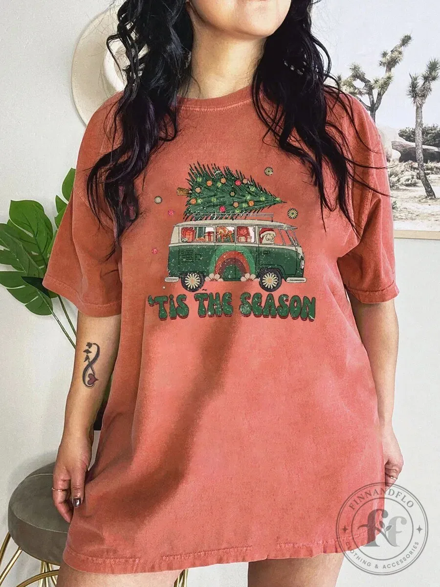 Tis The Season Christmas Van With Tree Holiday Graphic T-Shirt