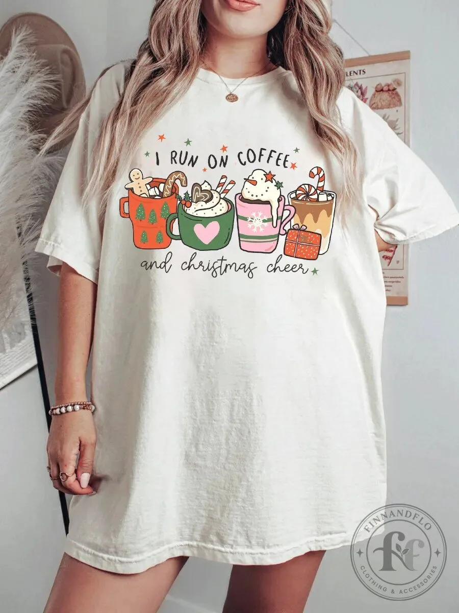 I Run On Coffee And Christmas Cheer Holiday Season Graphic T-Shirt