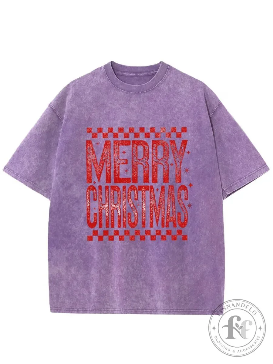 Vintage Merry Christmas Washed Purple Oversized T-Shirt