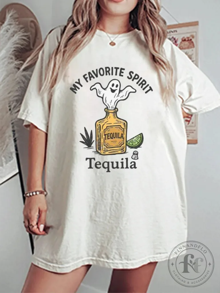 Halloween Graphic Tee My Favorite Spirit Tequila Ghost T-Shirt