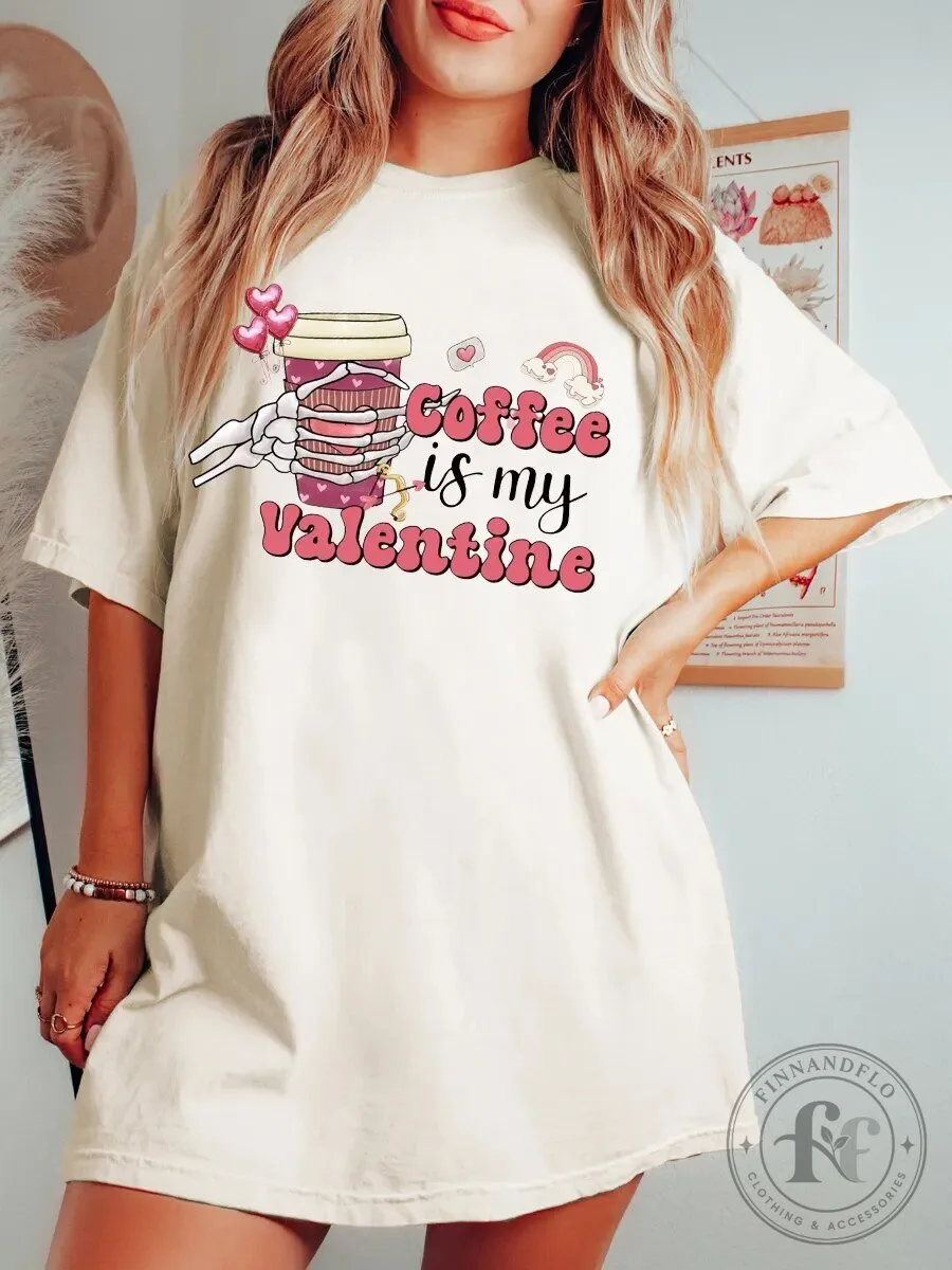 Coffee Is My Valentine Skeleton Hand Holding Coffee Cup T-Shirt