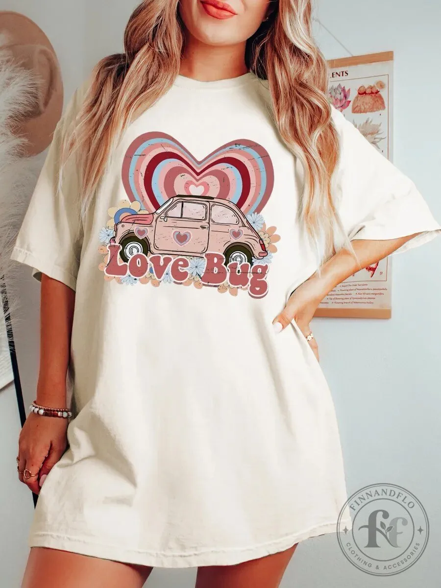 Retro Love Bug Car Valentine's Day Heart Graphic T-Shirt for Women
