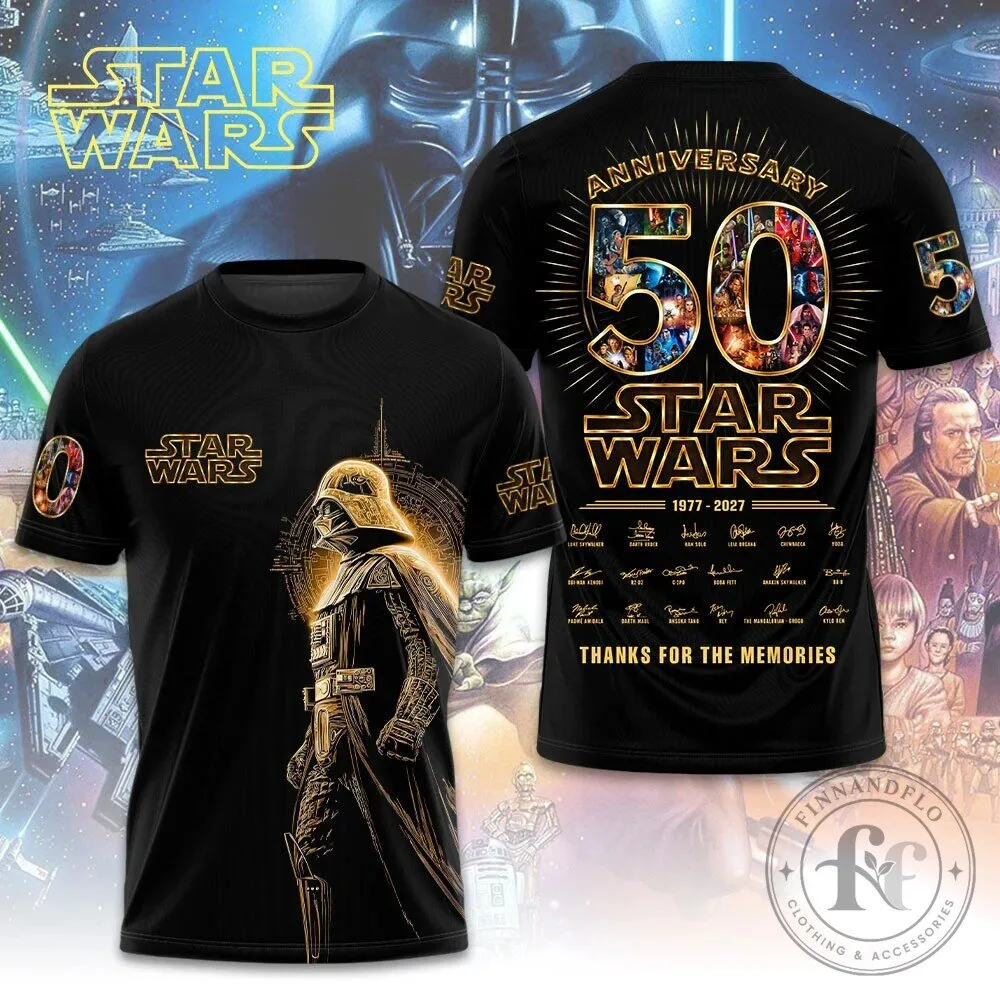 Star Wars 50th Anniversary Darth Vader Golden Outline Black T-Shirt