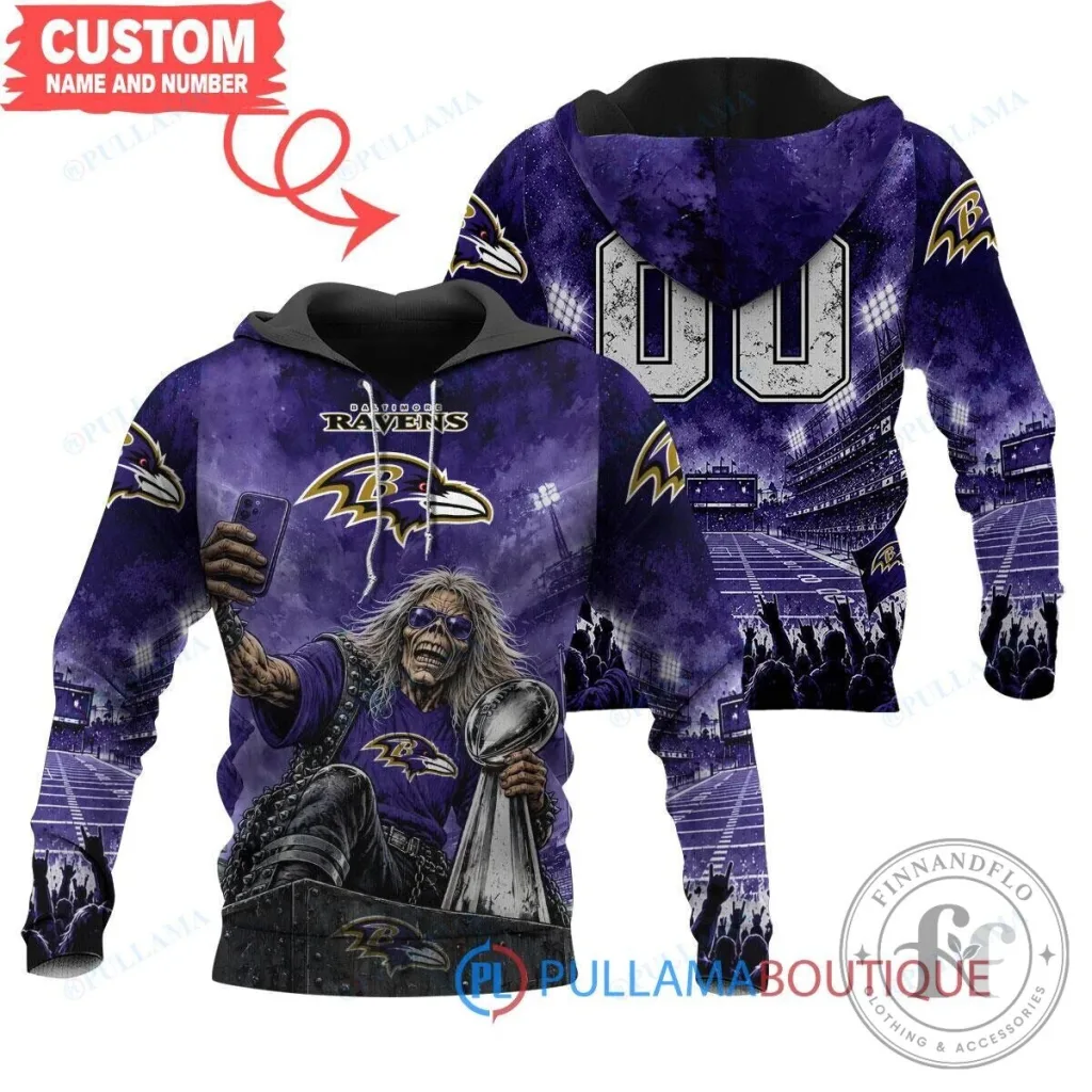 Baltimore Ravens Iron Maiden Eddie Super Bowl Trophy Custom Number Hoodie Baltimore Ravens Iron Maiden Eddie Super Bowl Trophy Custom Number Hoodie