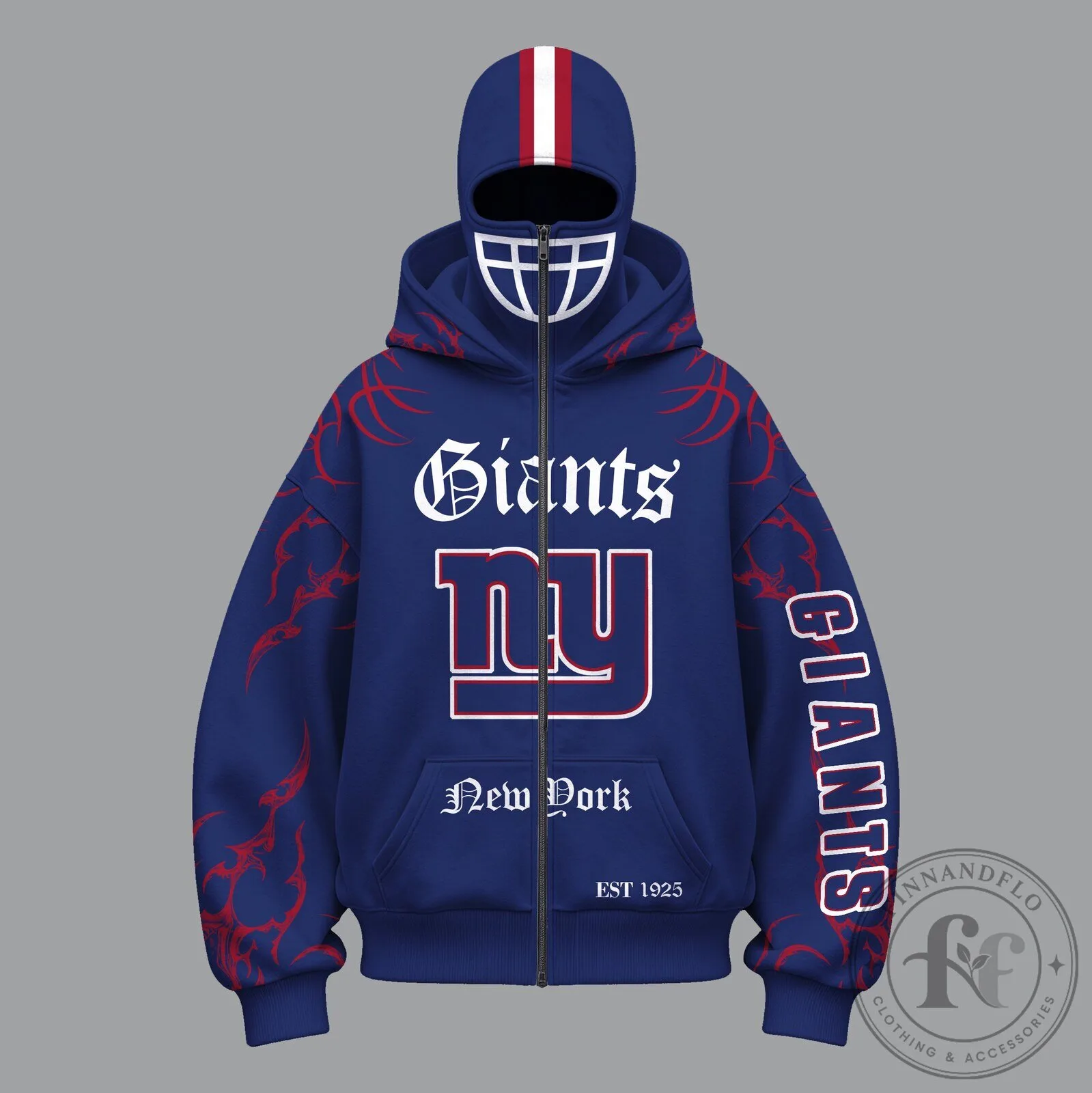 New York Giants Football Helmet Full Zip Hoodie with Tribal Graphics
