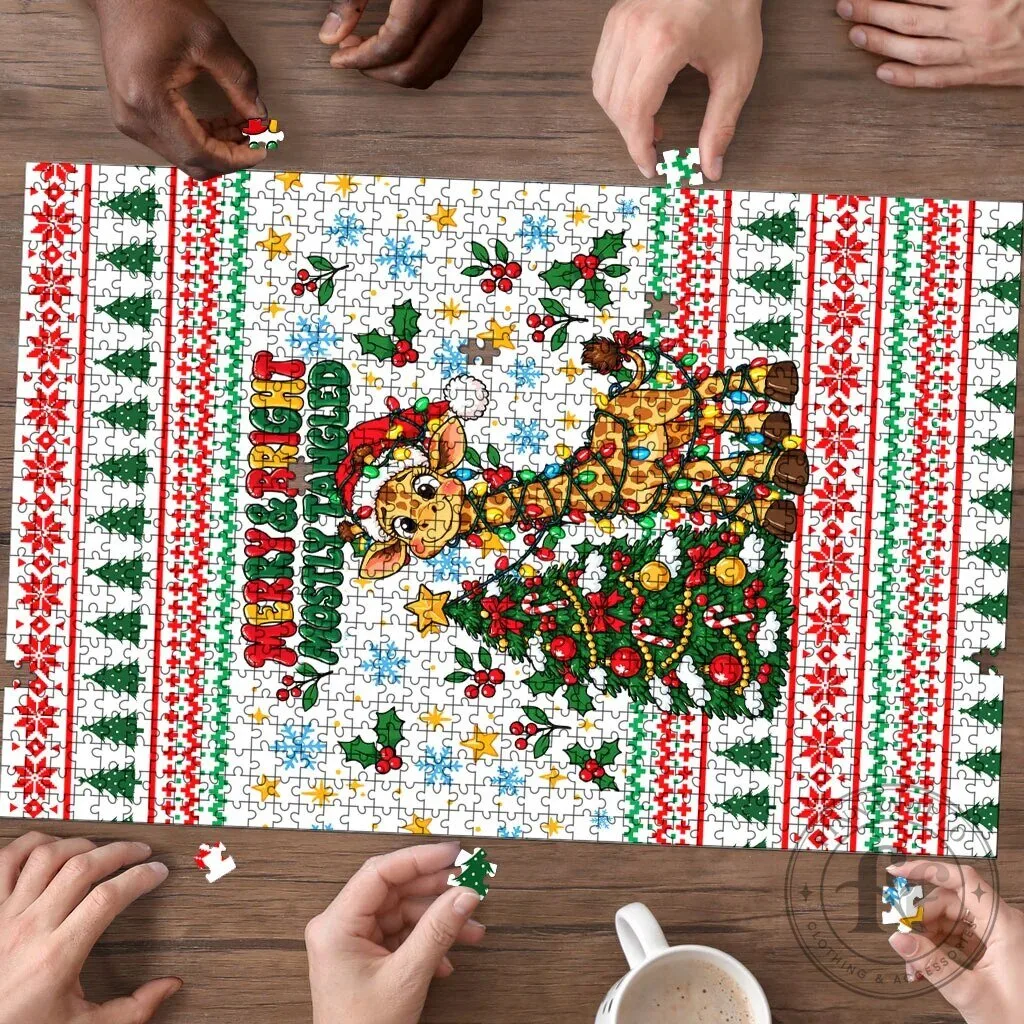 Christmas Giraffe Merry and Bright Mostly Tangled Holiday Jigsaw Puzzle 6 Christmas Giraffe Merry and Bright Mostly Tangled Holiday Jigsaw Puzzle