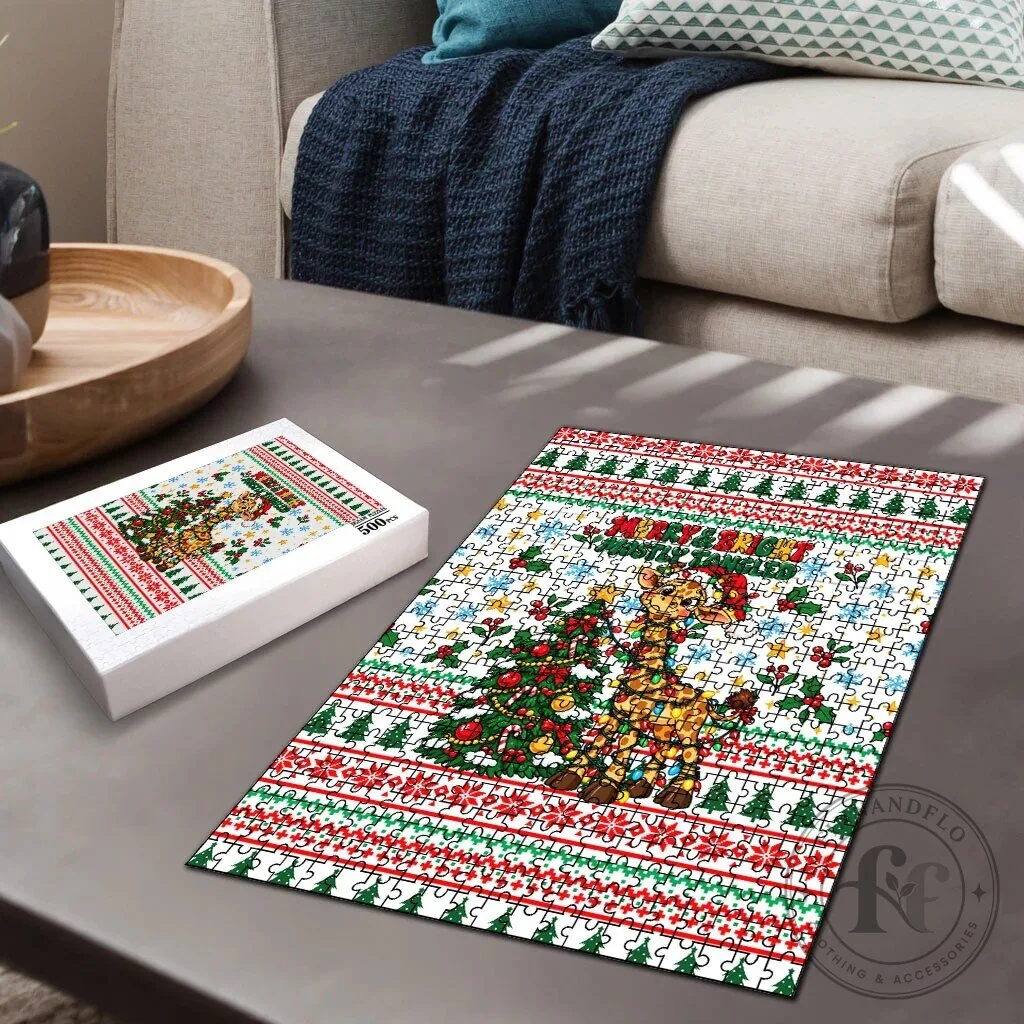 Christmas Giraffe Merry and Bright Mostly Tangled Holiday Jigsaw Puzzle 8 Christmas Giraffe Merry and Bright Mostly Tangled Holiday Jigsaw Puzzle