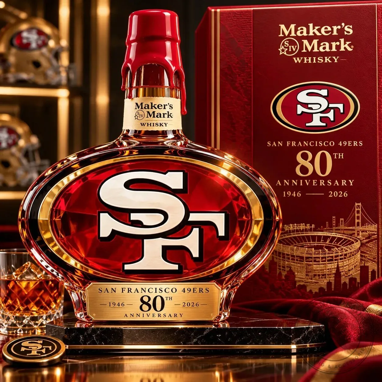 San Francisco 49ers 80th Anniversary Maker's Mark Whisky Bottle