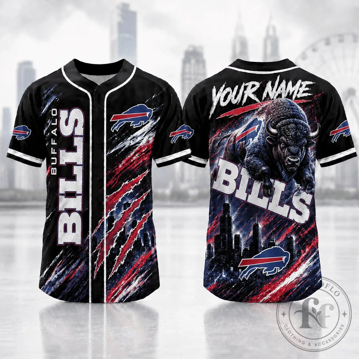 Buffalo Bills Football Personalized Black Baseball Jersey