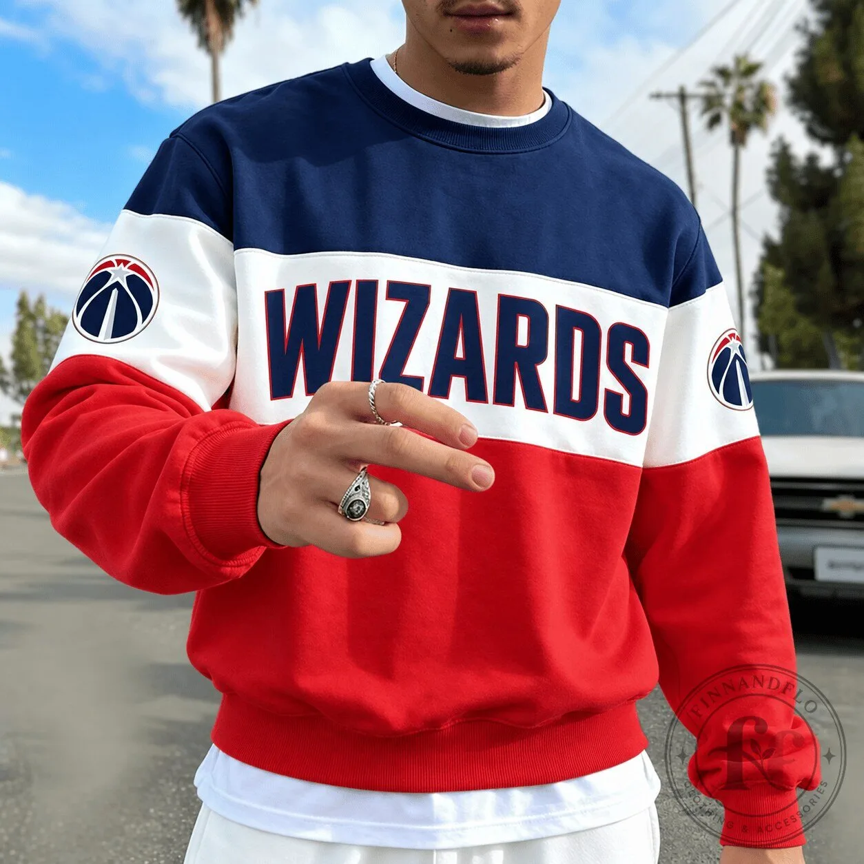 Washington Wizards NBA Basketball Team Red White Blue Striped Sweatshirt 4 Washington Wizards NBA Basketball Team Red White Blue Striped Sweatshirt