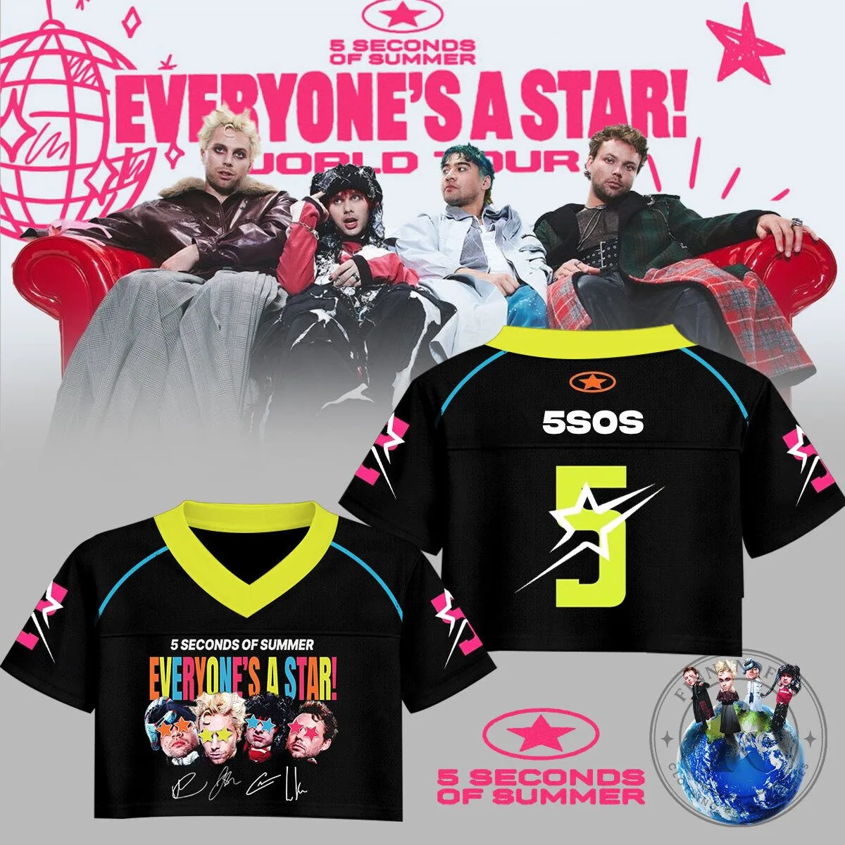 5 Seconds of Summer Everyone's A Star World Tour Football Jersey