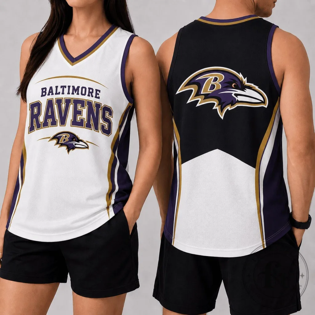 Baltimore Ravens NFL Football Team White and Black Athletic Tank Top Baltimore Ravens NFL Football Team White and Black Athletic Tank Top