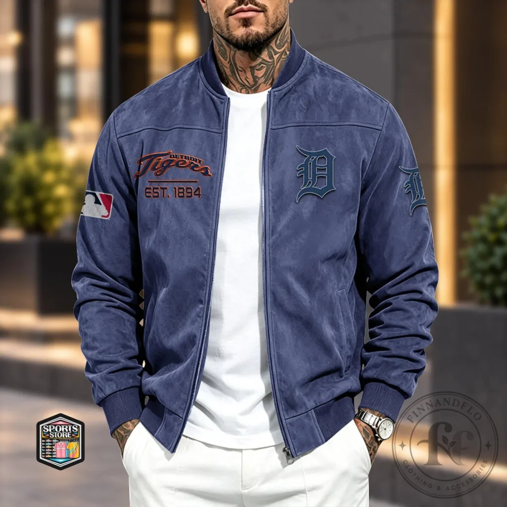 Detroit Tigers Baseball Team Est. 1894 Embroidered Logo Bomber Jacket Detroit Tigers Baseball Team Est. 1894 Embroidered Logo Bomber Jacket