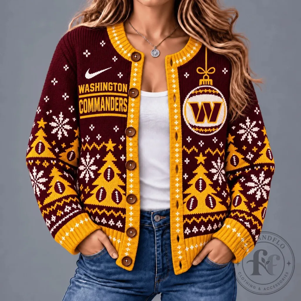 Washington Commanders Christmas Holiday Ugly Sweater Cardigan for Women Washington Commanders Christmas Holiday Ugly Sweater Cardigan for Women