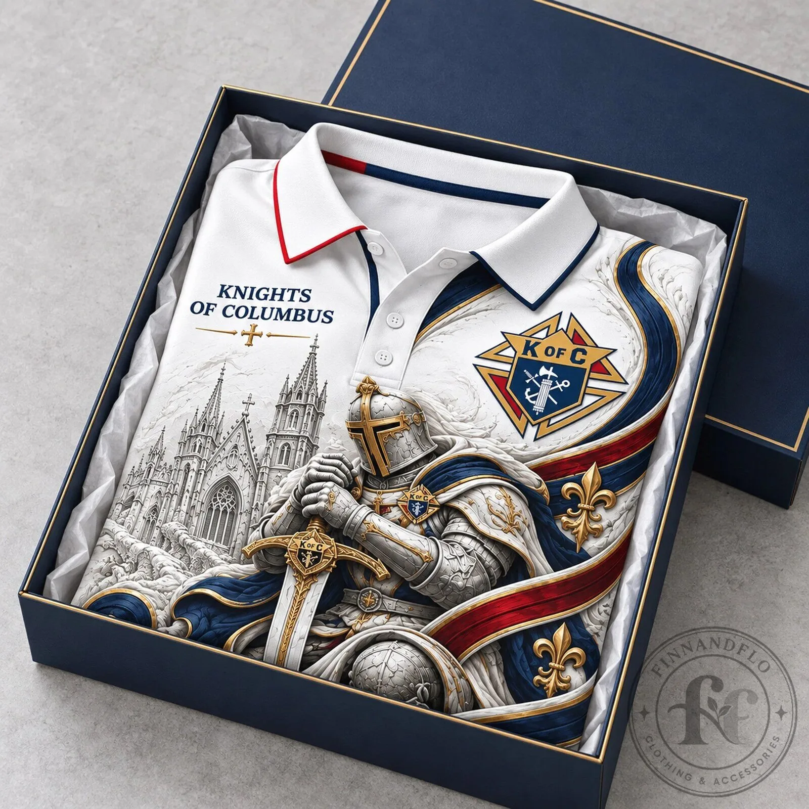 Knights of Columbus Medieval Knight Emblem White Polo Shirt 8 Knights of Columbus Medieval Knight Emblem White Polo Shirt