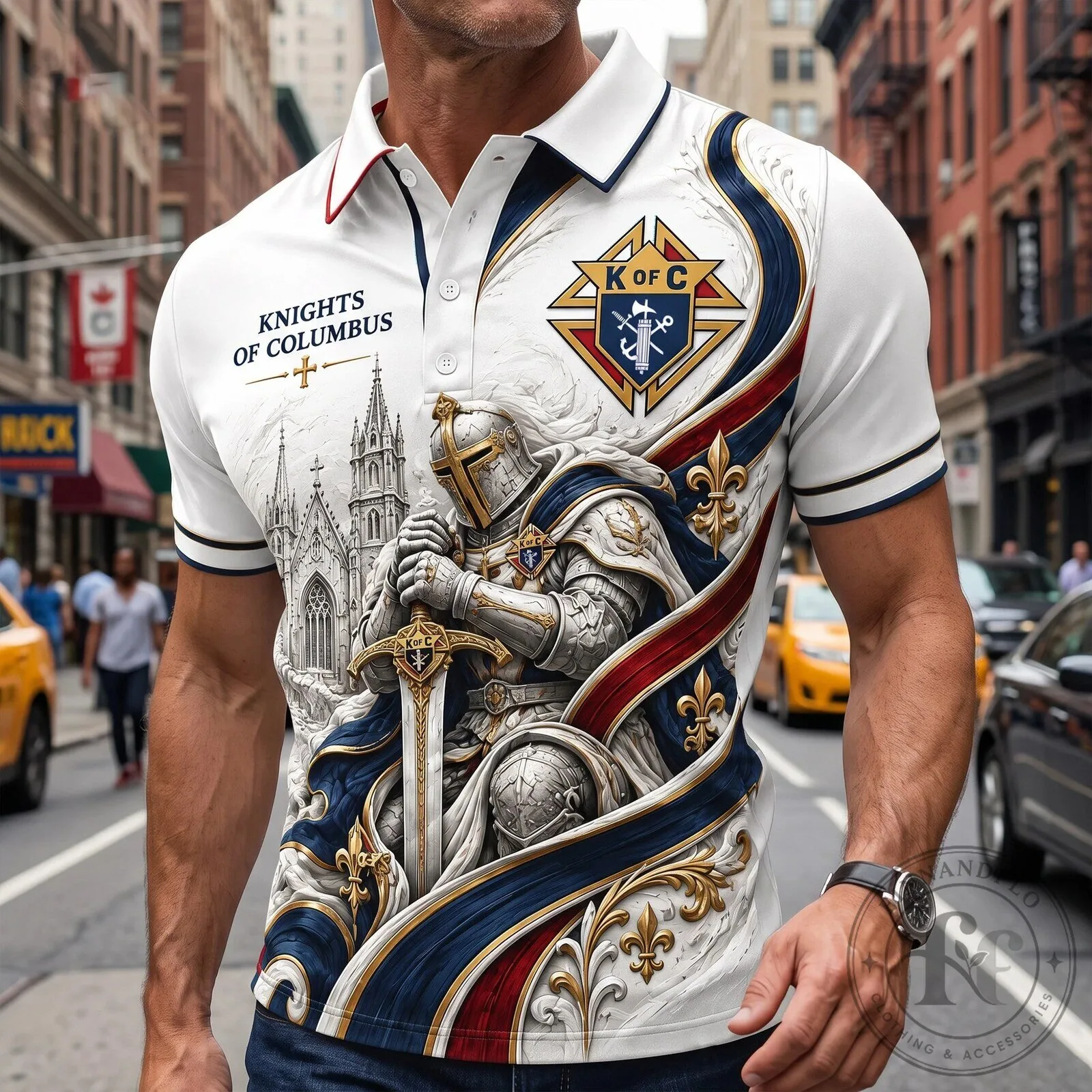Knights of Columbus Medieval Knight Emblem White Polo Shirt 9 Knights of Columbus Medieval Knight Emblem White Polo Shirt