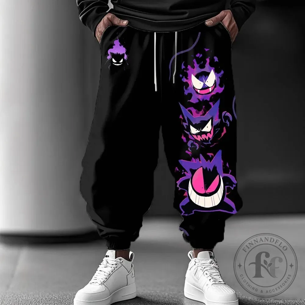 Pokemon Gengar Haunter Gastly Ghost Type Black Casual Jogger Pants