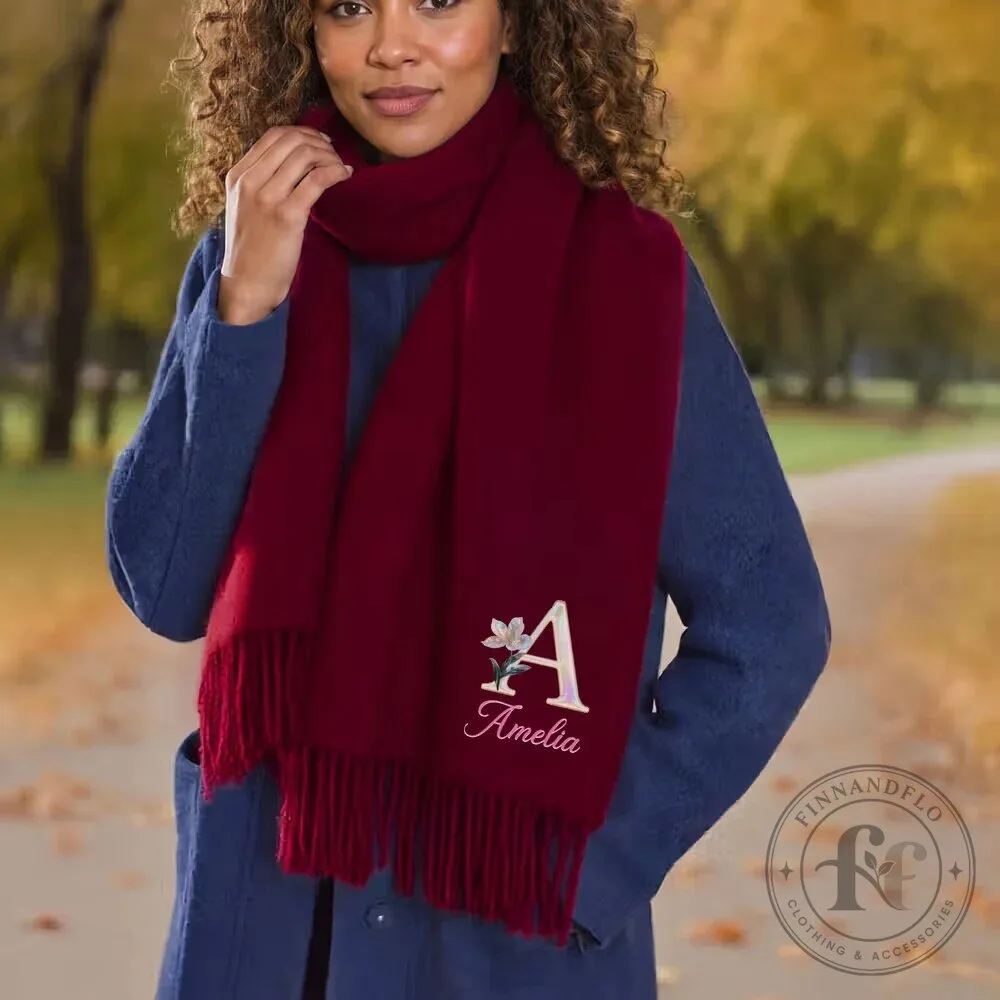 Personalized Initial and Name Custom Birth Flower Tassel Scarf 7 Personalized Initial and Name Custom Birth Flower Tassel Scarf
