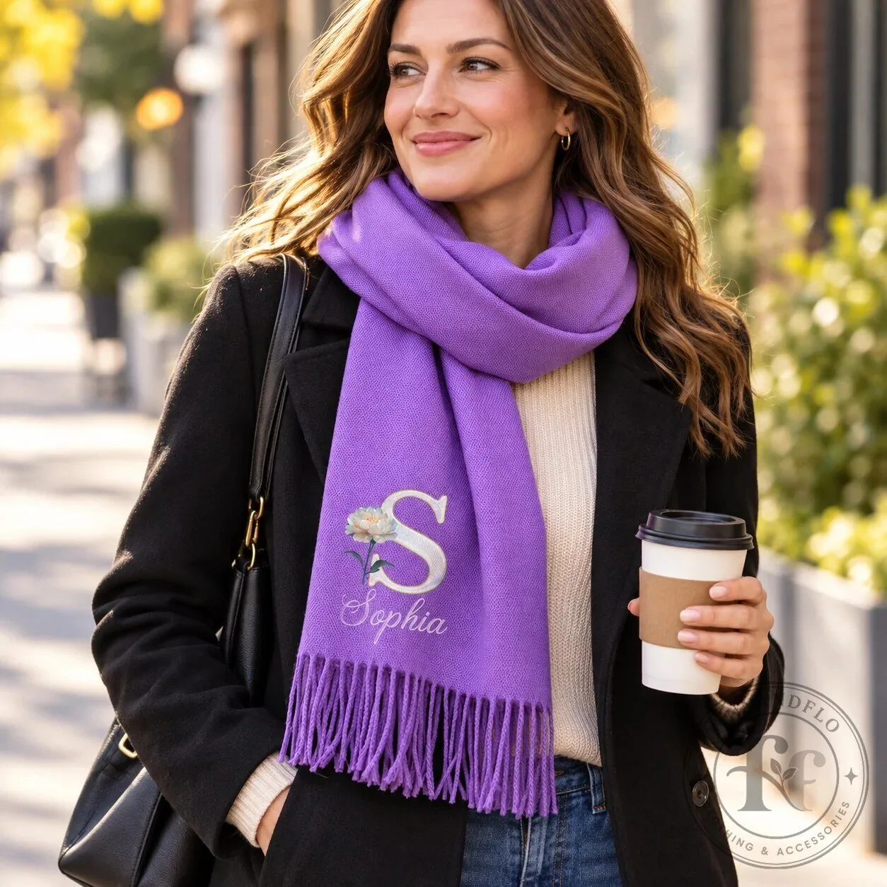 Personalized Initial and Name Custom Birth Flower Tassel Scarf 8 Personalized Initial and Name Custom Birth Flower Tassel Scarf