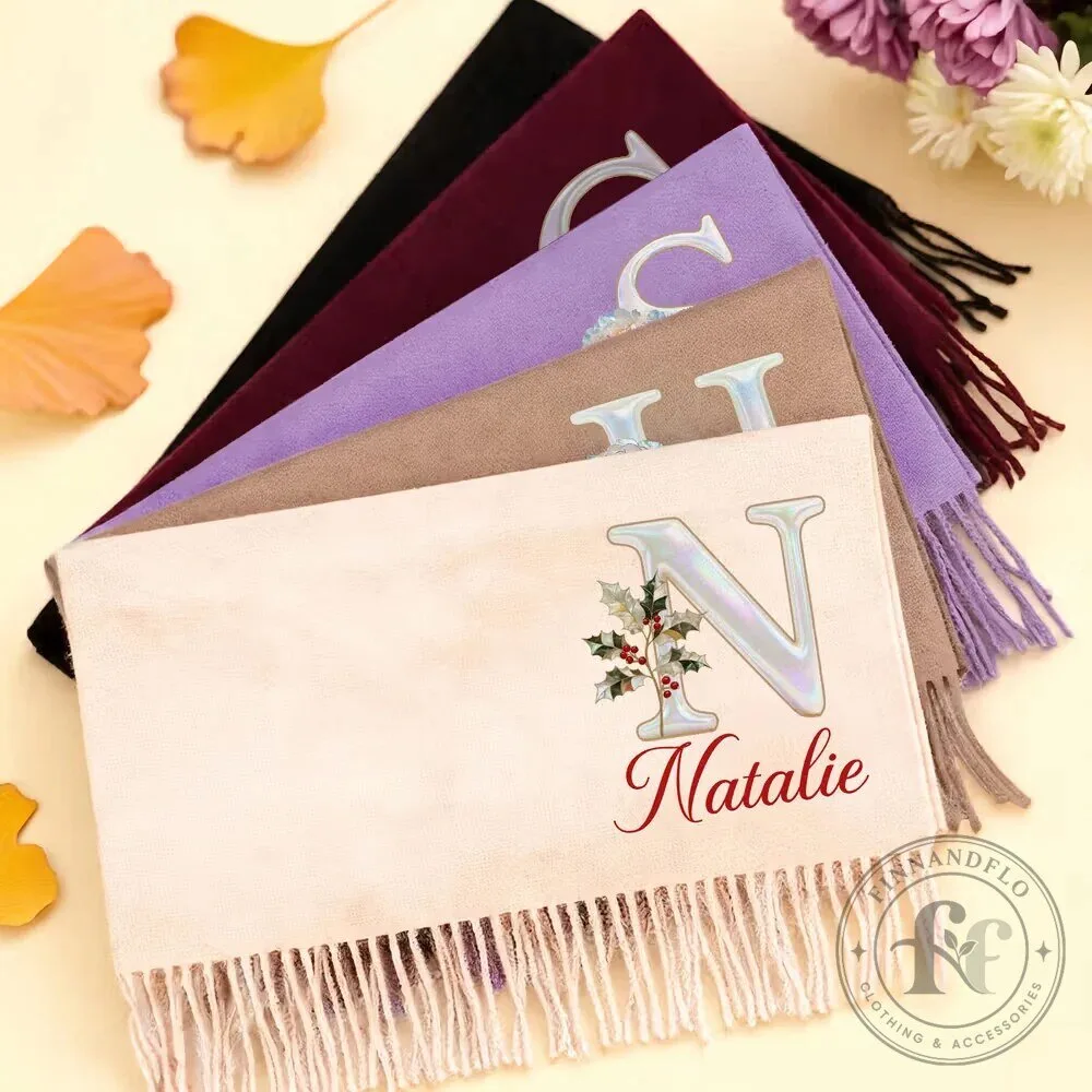 Personalized Initial and Name Custom Birth Flower Tassel Scarf 10 Personalized Initial and Name Custom Birth Flower Tassel Scarf