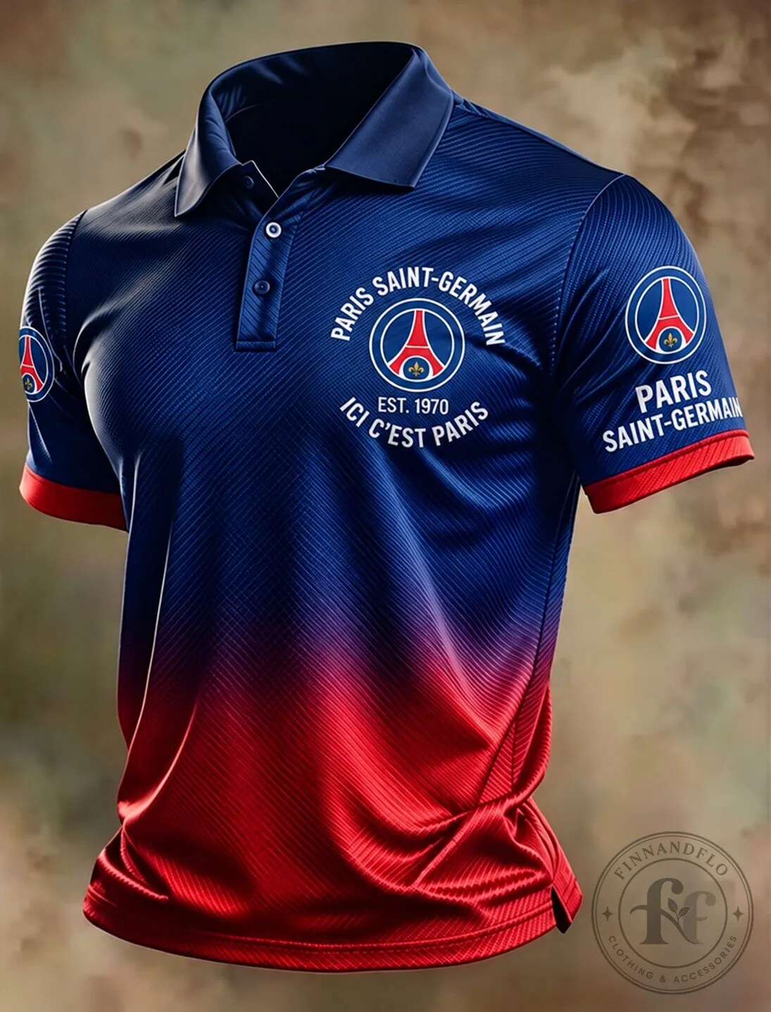 Paris Saint-Germain Football Club Red and Blue Gradient Polo Shirt 3 Paris Saint-Germain Football Club Red and Blue Gradient Polo Shirt