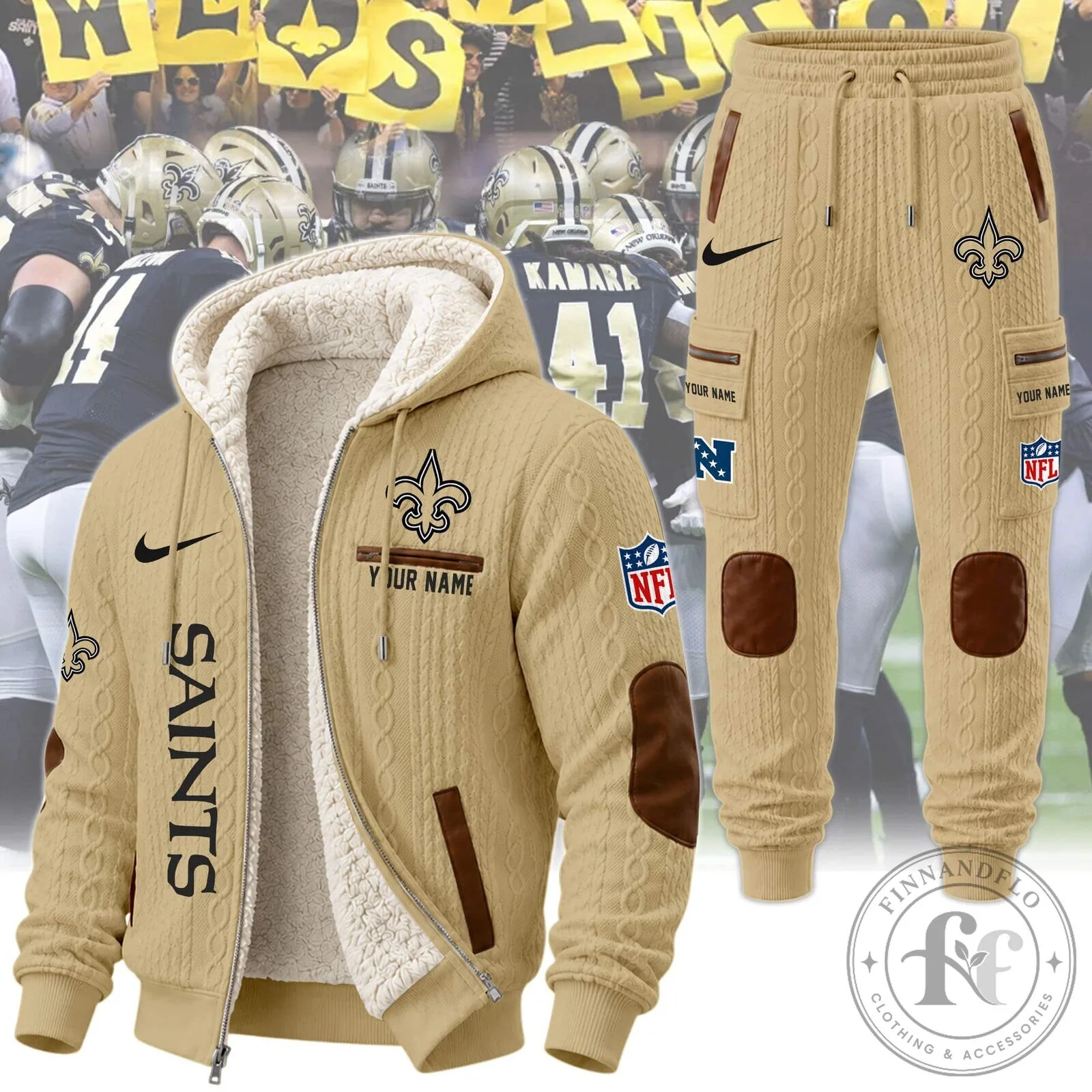 New Orleans Saints Sherpa Hooded Jacket and Pants Set for Football Fans
