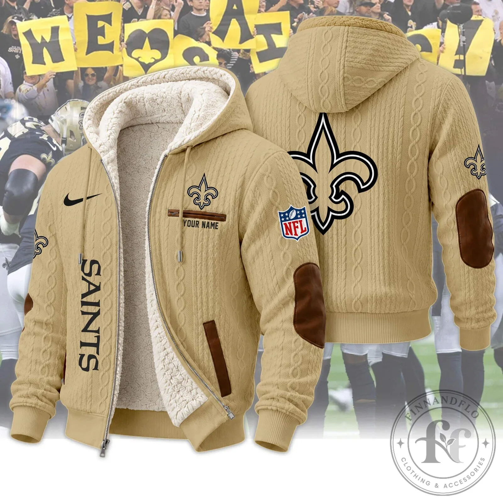 New Orleans Saints Sherpa Hooded Jacket and Pants Set for Football Fans 23 New Orleans Saints Sherpa Hooded Jacket and Pants Set for Football Fans