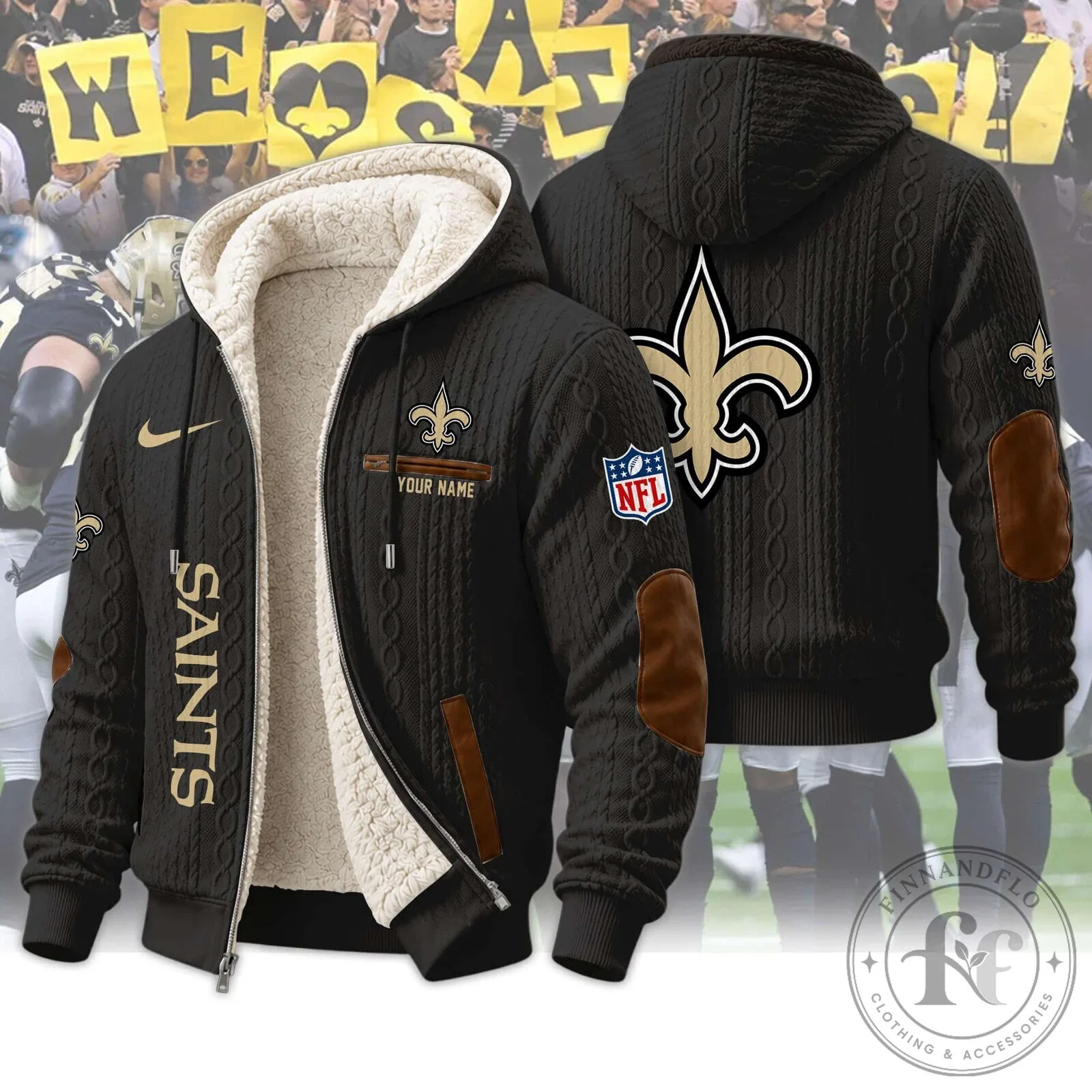 New Orleans Saints Sherpa Hooded Jacket and Pants Set for Football Fans 26 New Orleans Saints Sherpa Hooded Jacket and Pants Set for Football Fans