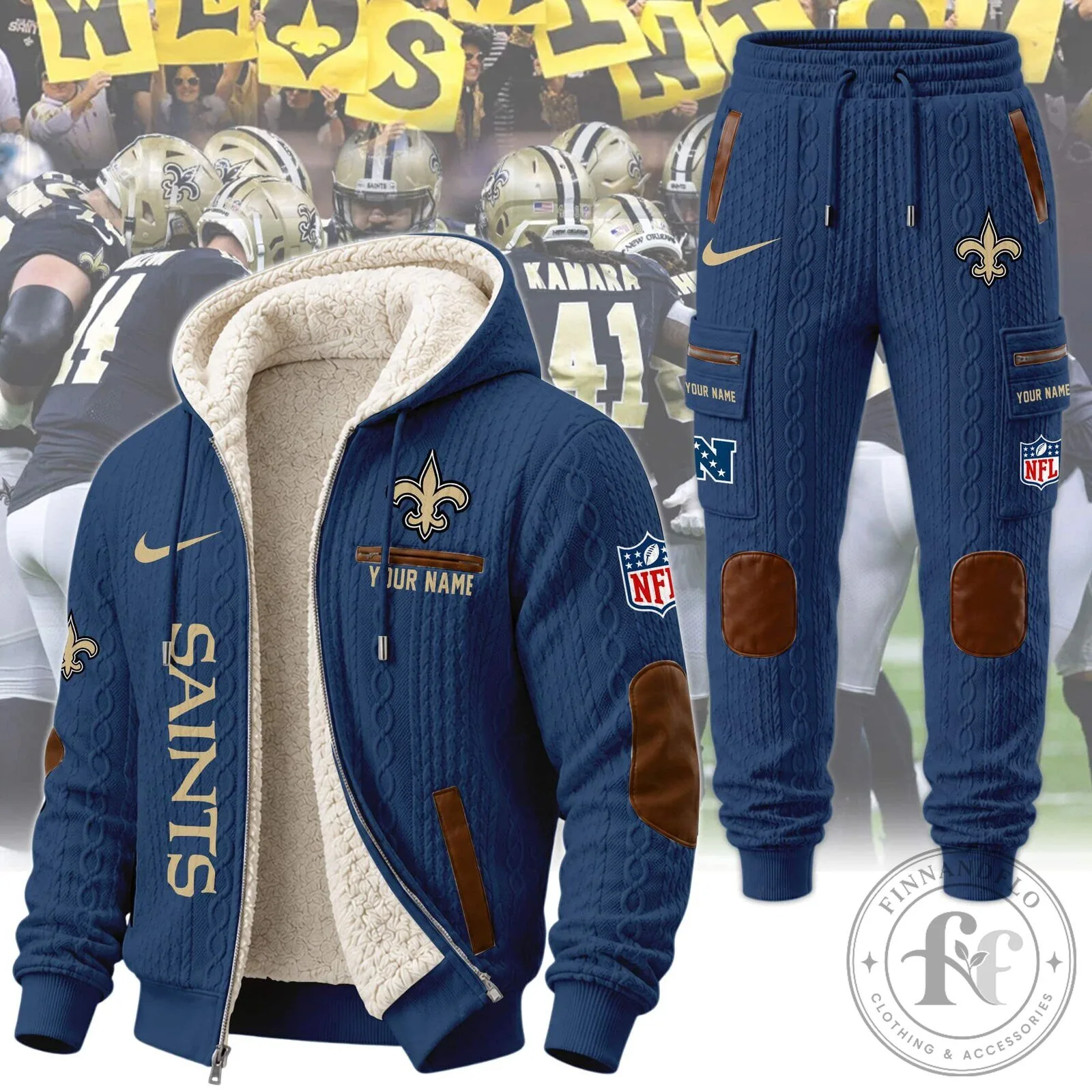 New Orleans Saints Sherpa Hooded Jacket and Pants Set for Football Fans 28 New Orleans Saints Sherpa Hooded Jacket and Pants Set for Football Fans