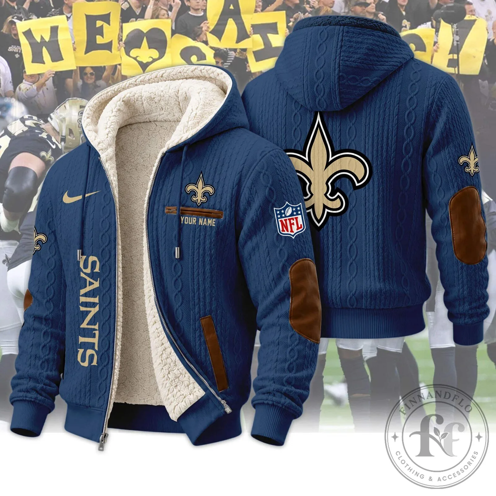 New Orleans Saints Sherpa Hooded Jacket and Pants Set for Football Fans 29 New Orleans Saints Sherpa Hooded Jacket and Pants Set for Football Fans