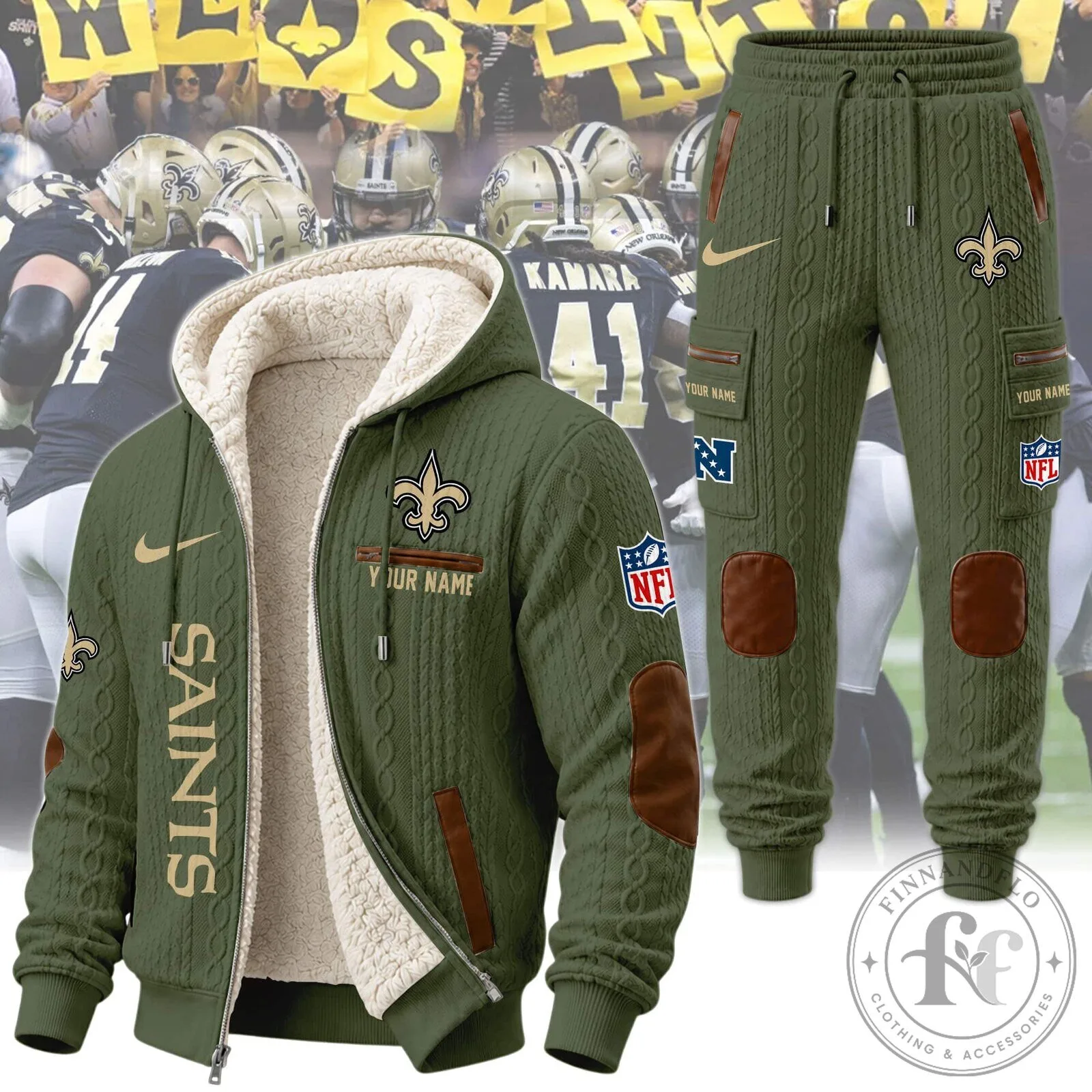New Orleans Saints Sherpa Hooded Jacket and Pants Set for Football Fans 31 New Orleans Saints Sherpa Hooded Jacket and Pants Set for Football Fans