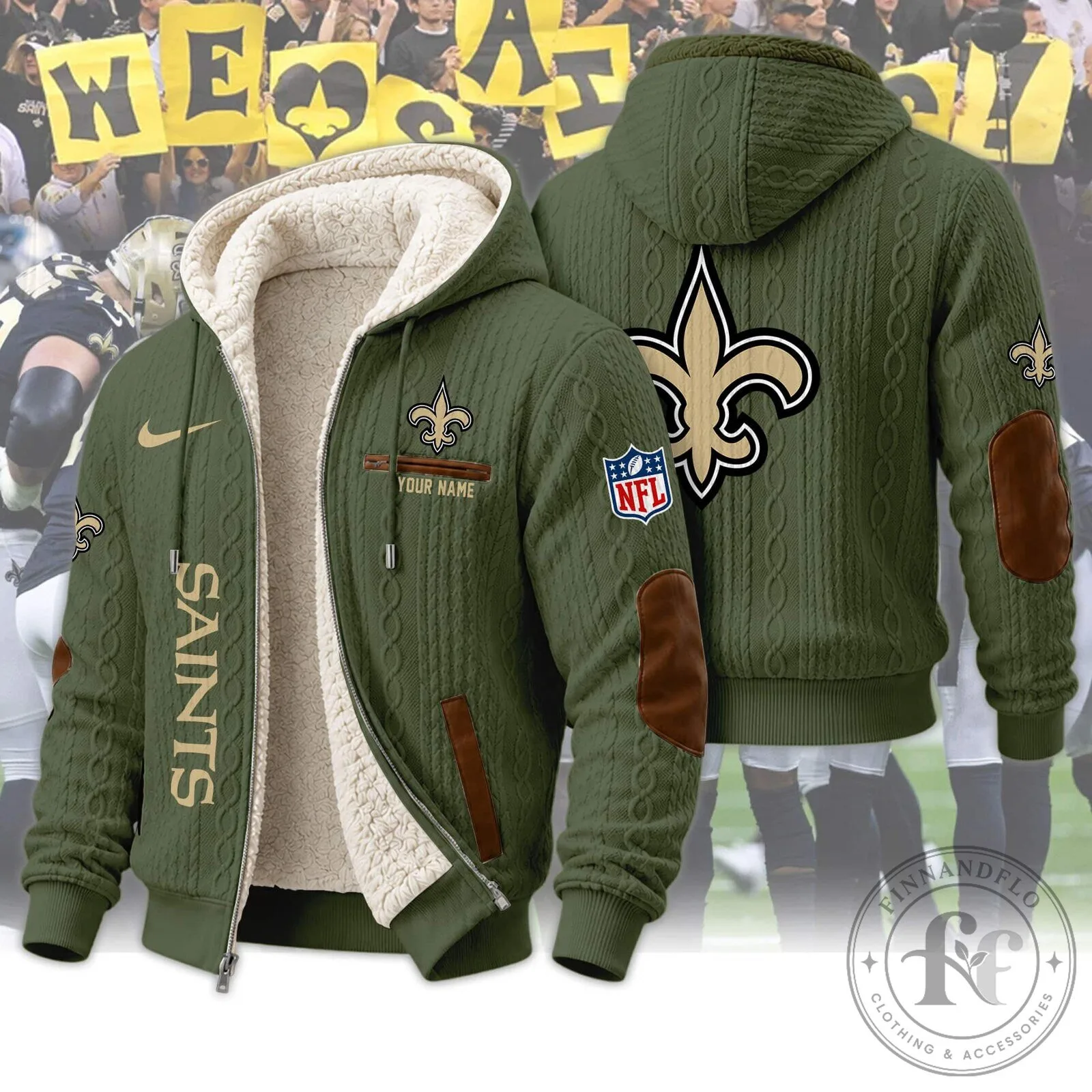 New Orleans Saints Sherpa Hooded Jacket and Pants Set for Football Fans 32 New Orleans Saints Sherpa Hooded Jacket and Pants Set for Football Fans