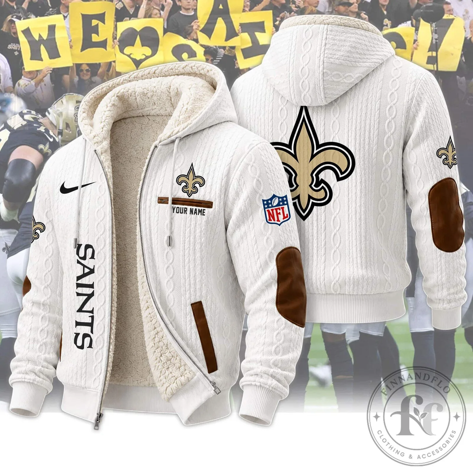 New Orleans Saints Sherpa Hooded Jacket and Pants Set for Football Fans 35 New Orleans Saints Sherpa Hooded Jacket and Pants Set for Football Fans