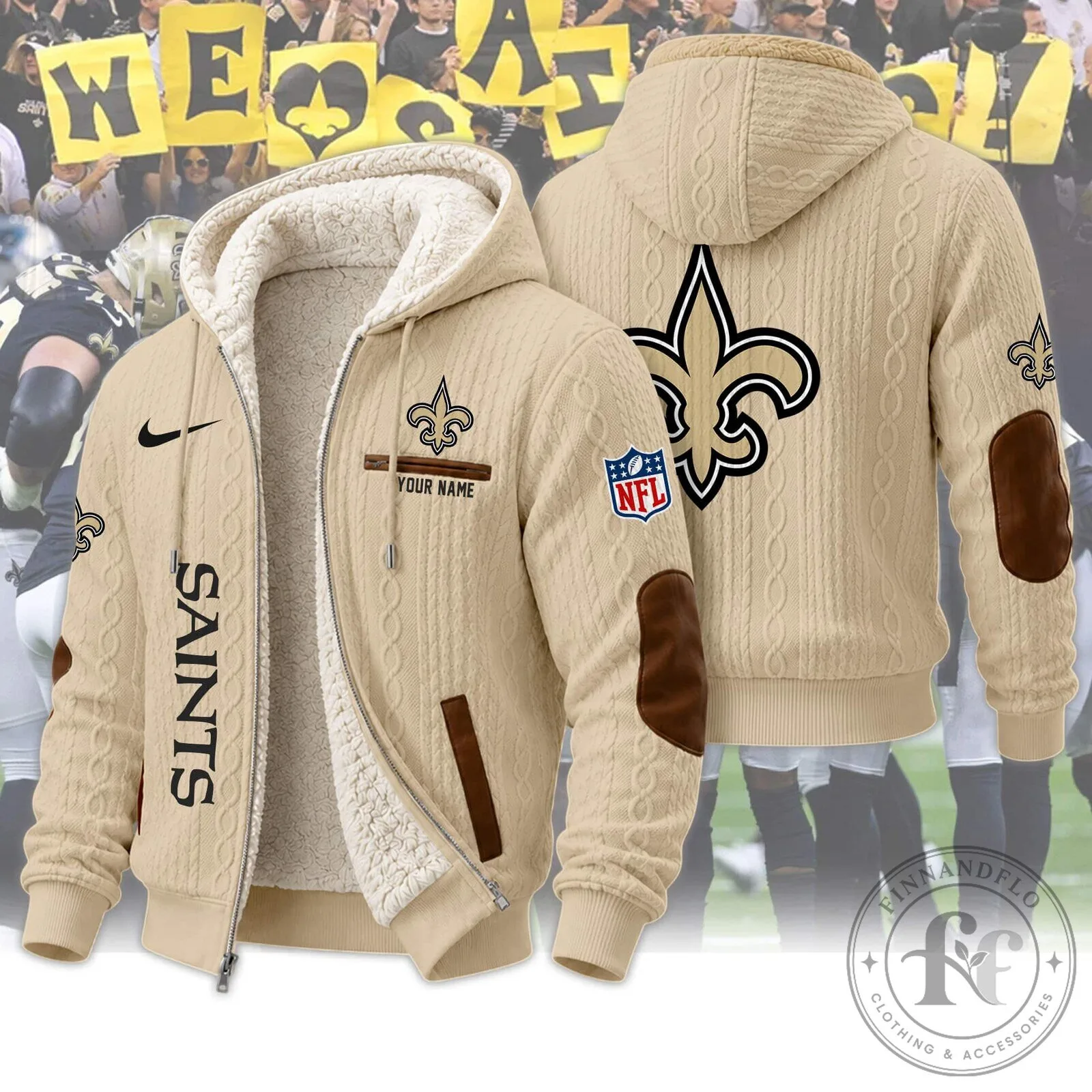 New Orleans Saints Sherpa Hooded Jacket and Pants Set for Football Fans 38 New Orleans Saints Sherpa Hooded Jacket and Pants Set for Football Fans