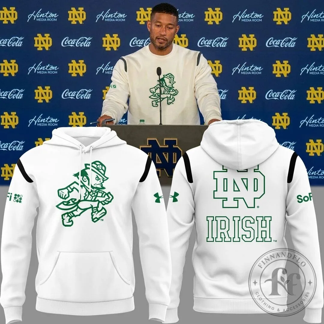 Notre Dame Football Fighting Irish Mascot White Hoodie