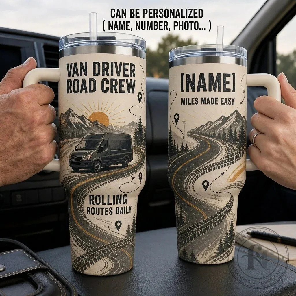 Personalized Van Driver Road Crew Tumbler with Handle - Custom Delivery Driver Gift