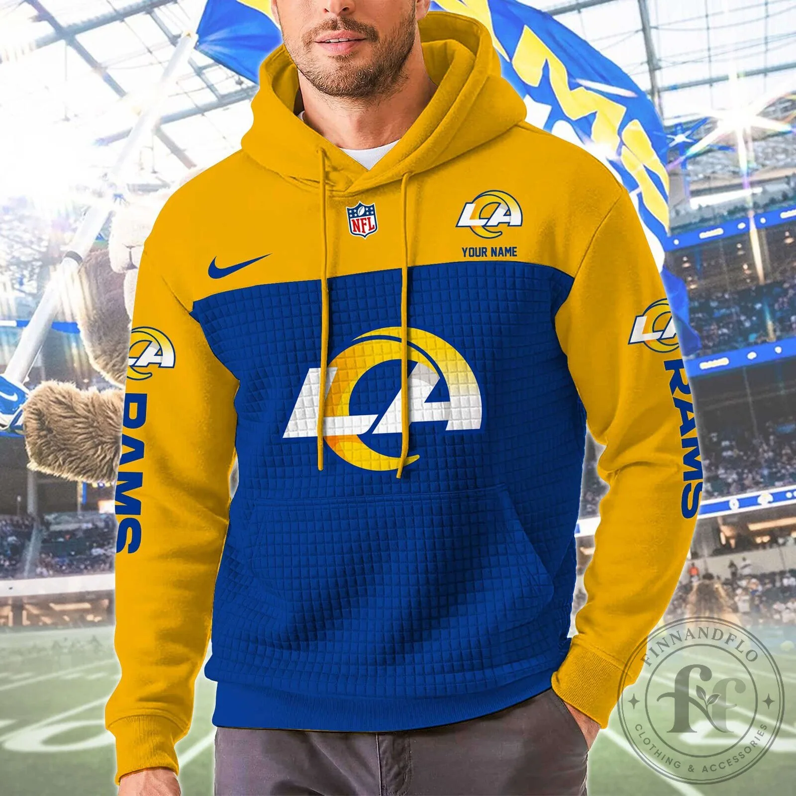 Los Angeles Rams NFL Team Color Block Personalized Pullover Hoodie