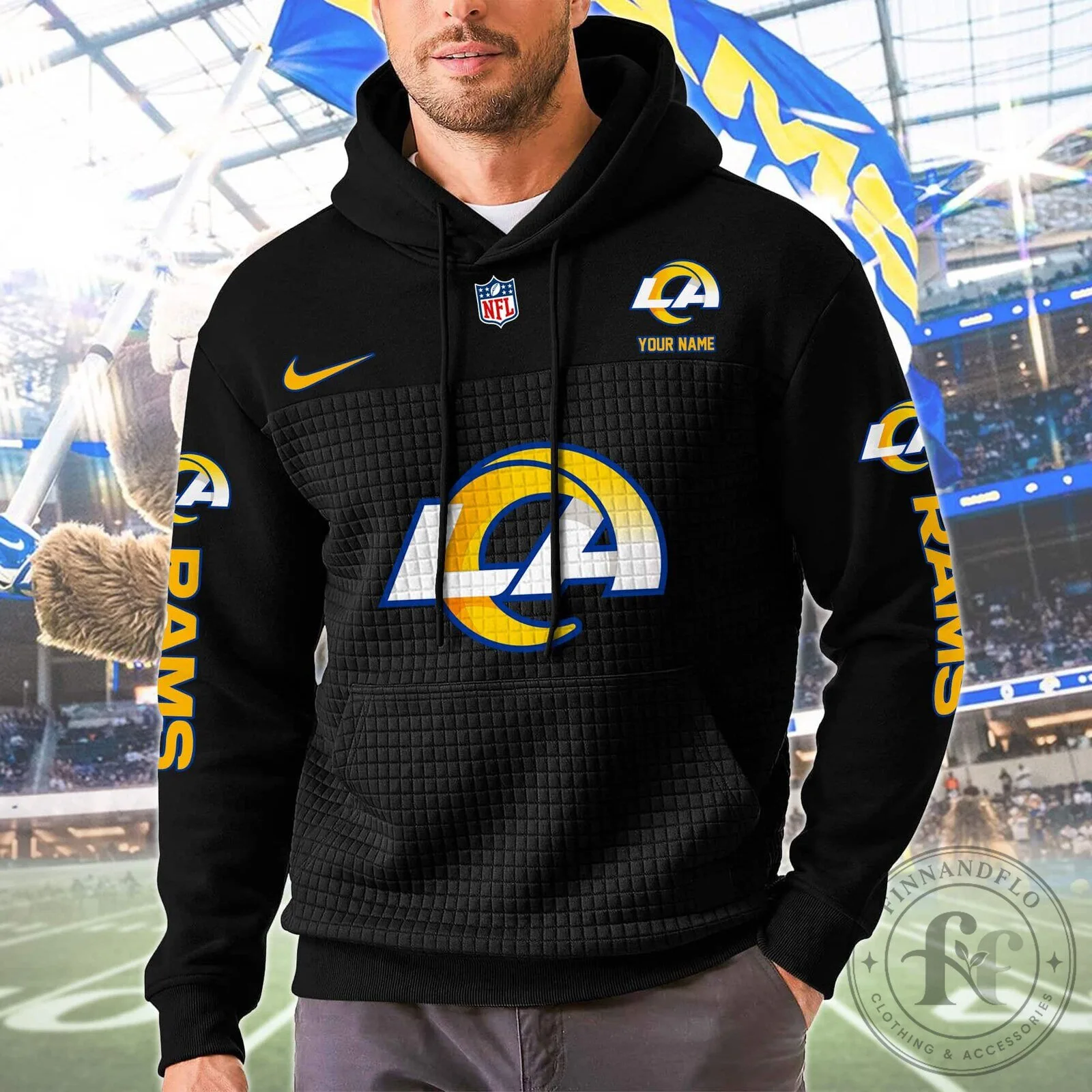 Los Angeles Rams NFL Team Color Block Personalized Pullover Hoodie 12 Los Angeles Rams NFL Team Color Block Personalized Pullover Hoodie