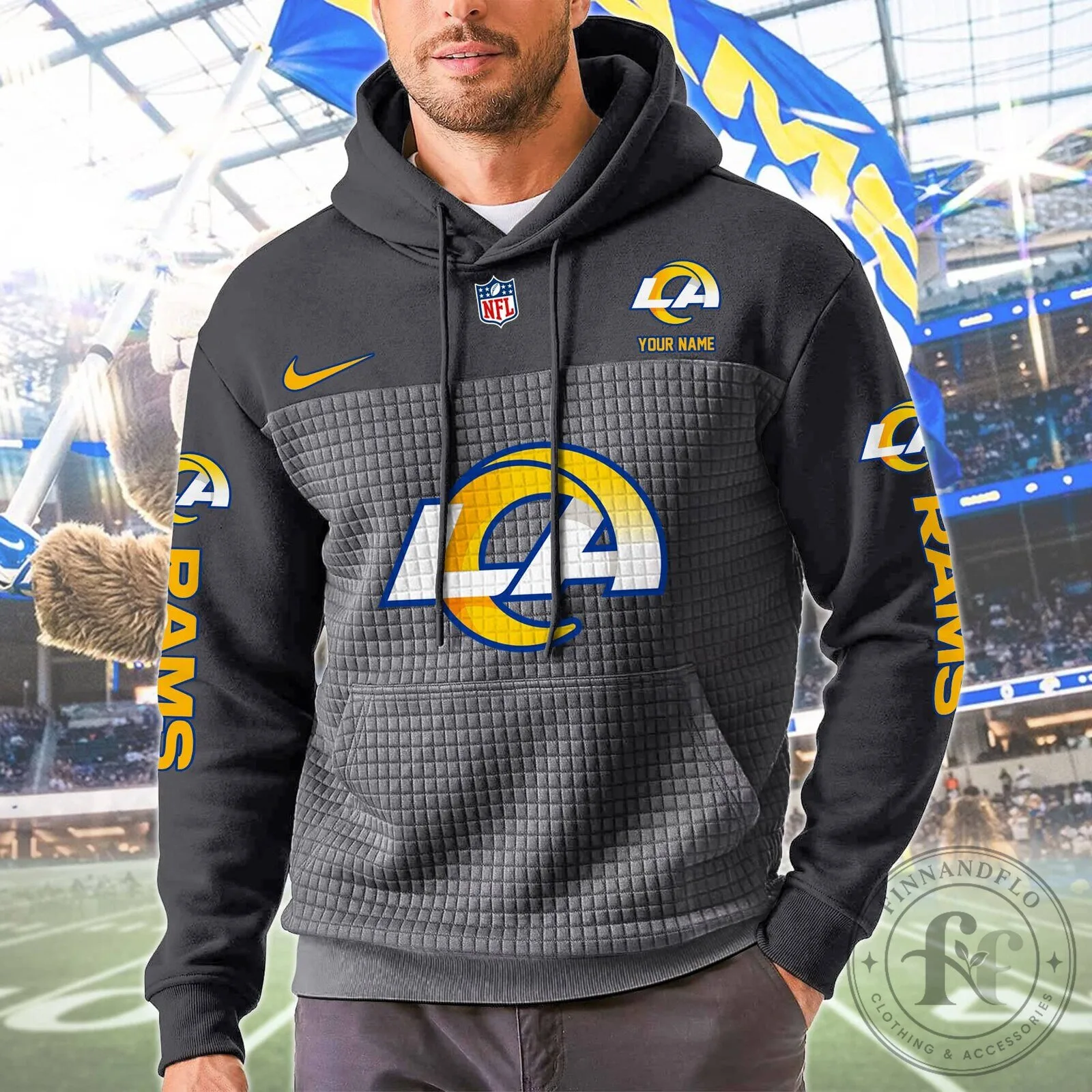 Los Angeles Rams NFL Team Color Block Personalized Pullover Hoodie 13 Los Angeles Rams NFL Team Color Block Personalized Pullover Hoodie