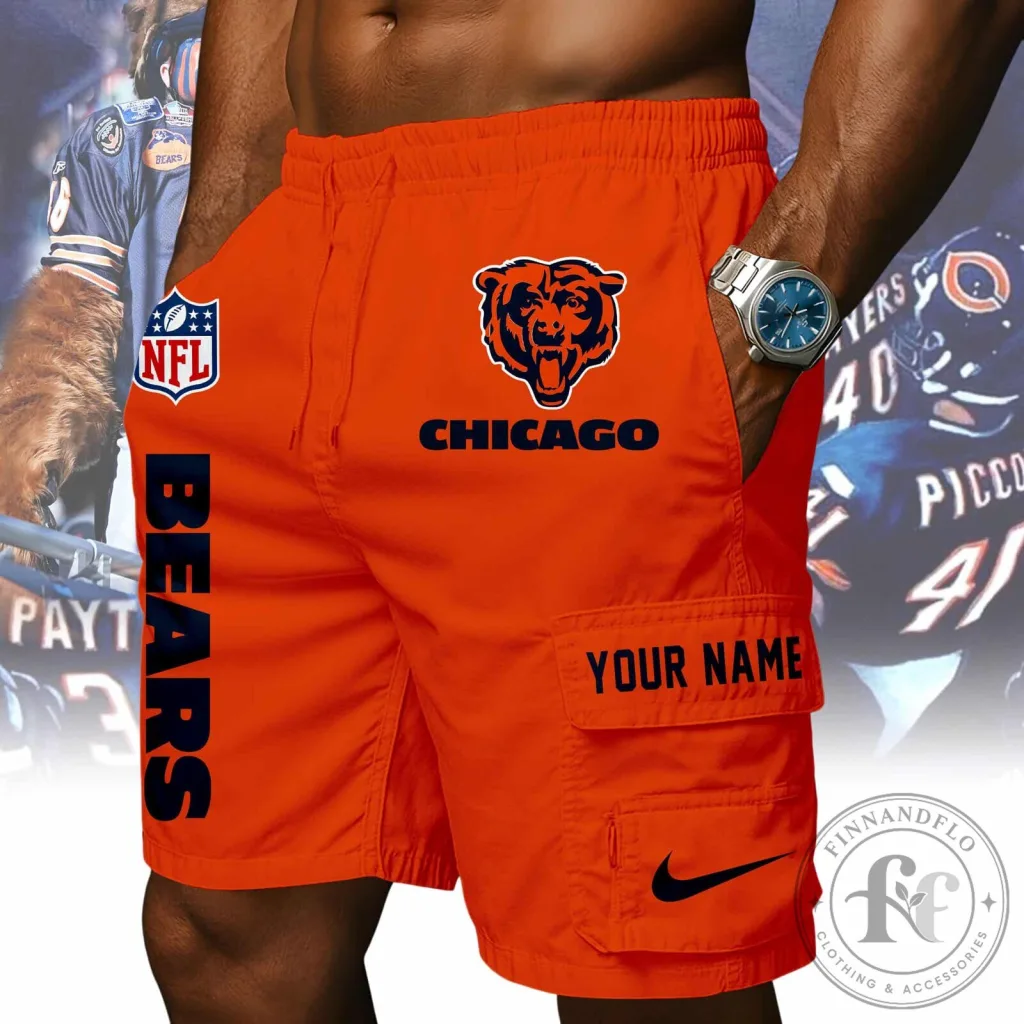 Chicago Bears NFL Custom Name Orange Athletic Cargo Shorts Chicago Bears NFL Custom Name Orange Athletic Cargo Shorts