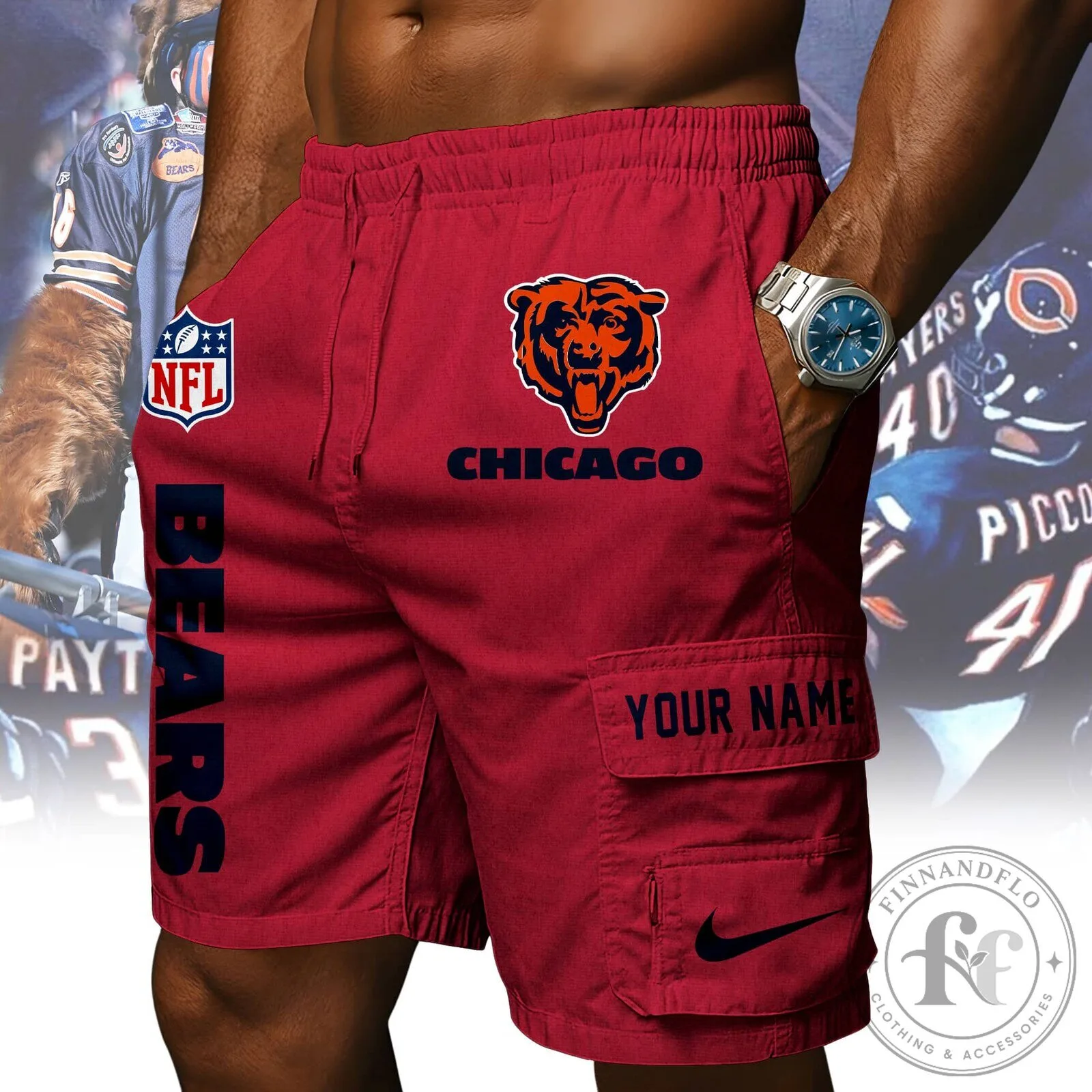 Chicago Bears NFL Custom Name Orange Athletic Cargo Shorts 13 Chicago Bears NFL Custom Name Orange Athletic Cargo Shorts