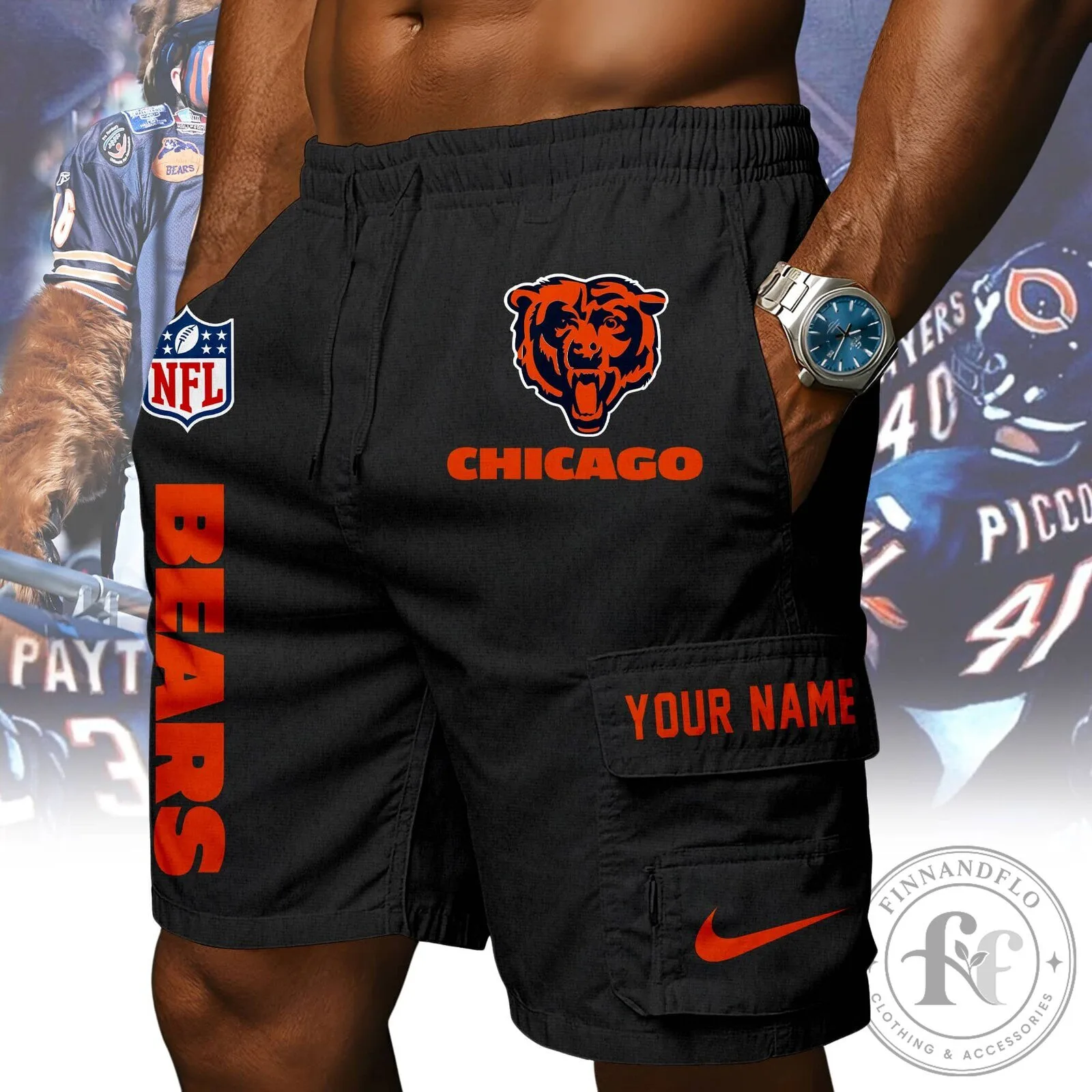 Chicago Bears NFL Custom Name Orange Athletic Cargo Shorts 14 Chicago Bears NFL Custom Name Orange Athletic Cargo Shorts