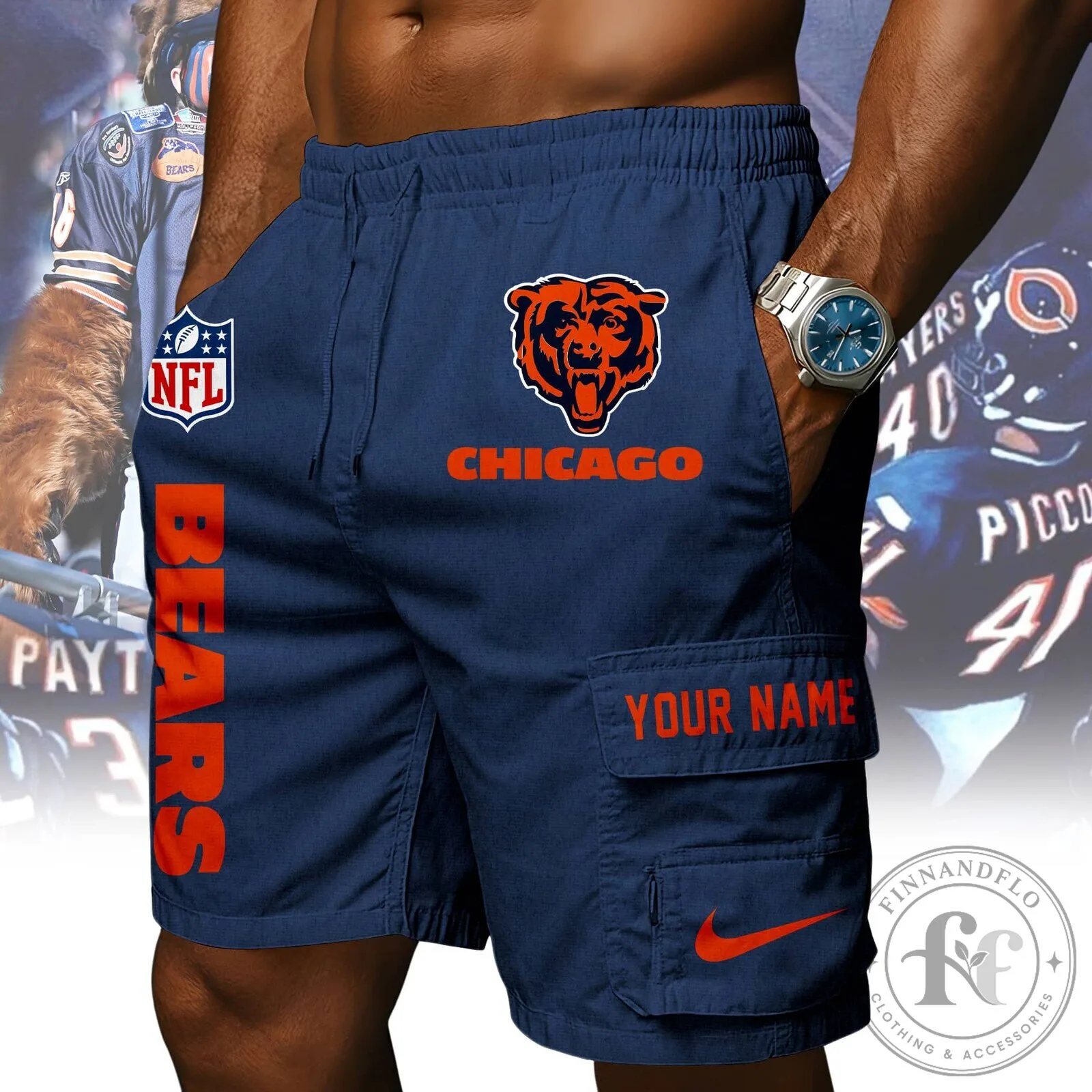 Chicago Bears NFL Custom Name Orange Athletic Cargo Shorts 15 Chicago Bears NFL Custom Name Orange Athletic Cargo Shorts
