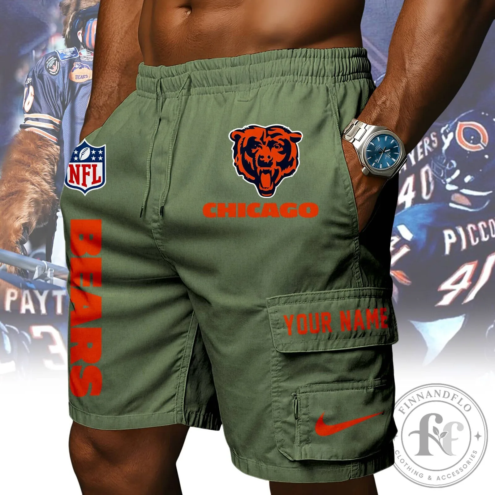 Chicago Bears NFL Custom Name Orange Athletic Cargo Shorts 16 Chicago Bears NFL Custom Name Orange Athletic Cargo Shorts