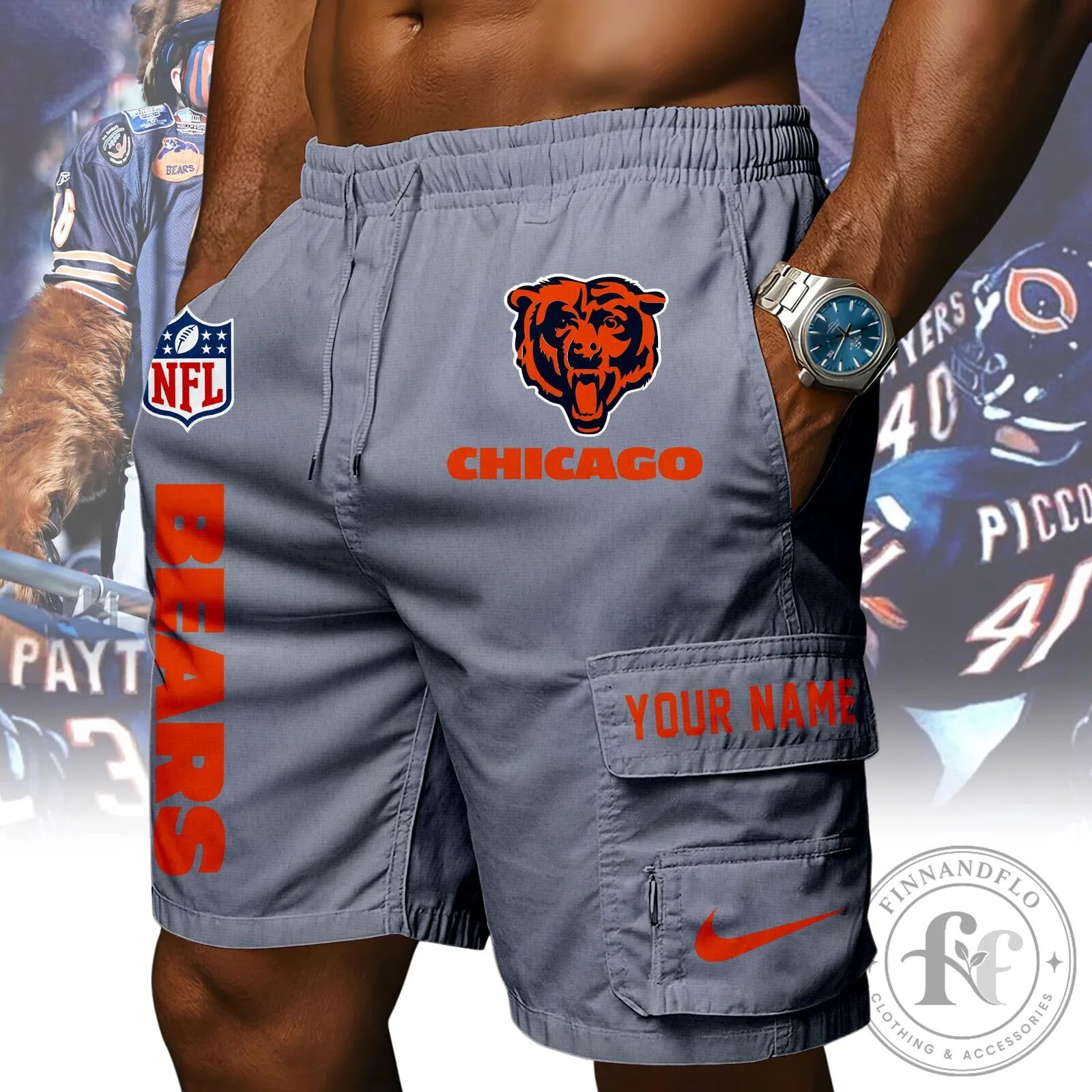 Chicago Bears NFL Custom Name Orange Athletic Cargo Shorts 17 Chicago Bears NFL Custom Name Orange Athletic Cargo Shorts