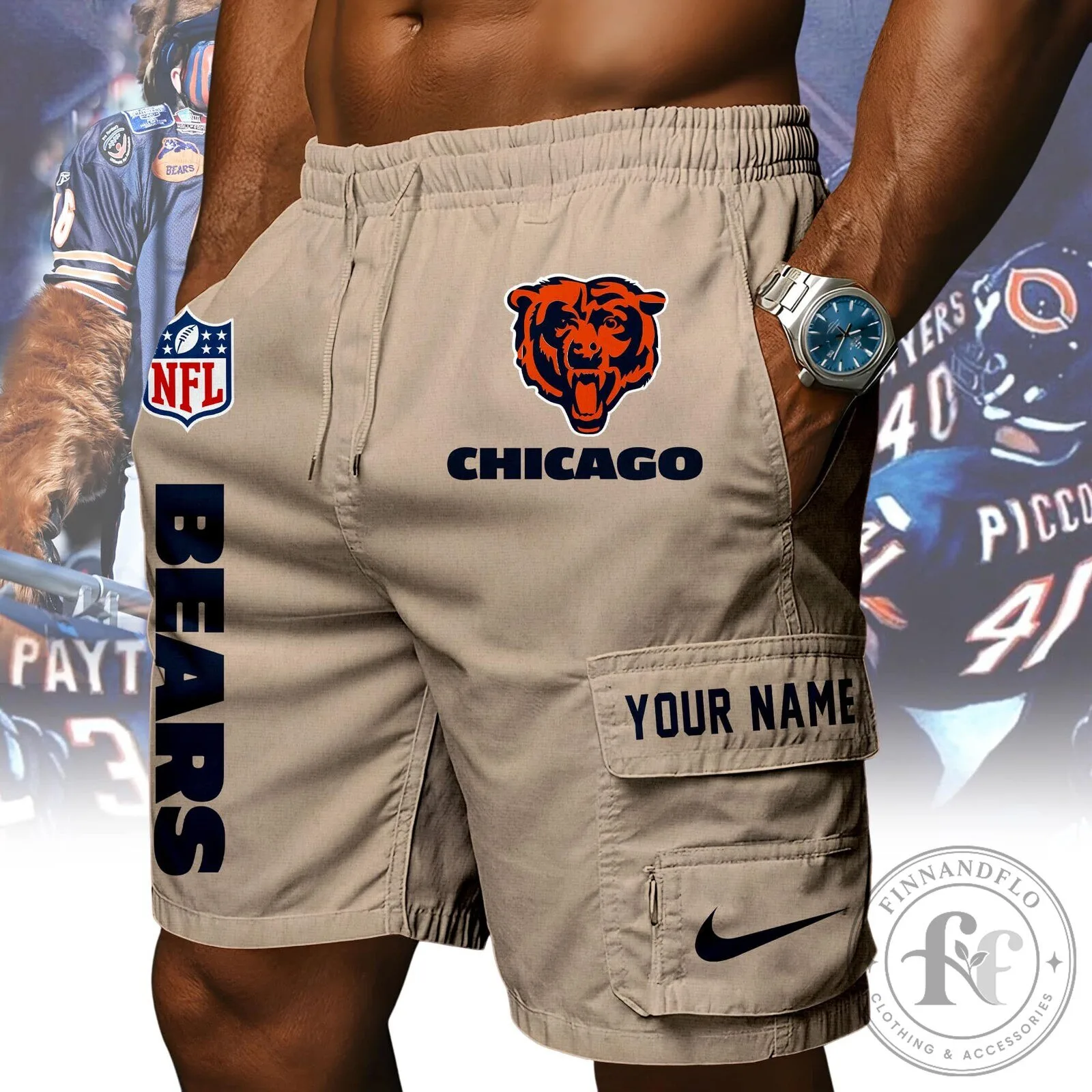 Chicago Bears NFL Custom Name Orange Athletic Cargo Shorts 18 Chicago Bears NFL Custom Name Orange Athletic Cargo Shorts