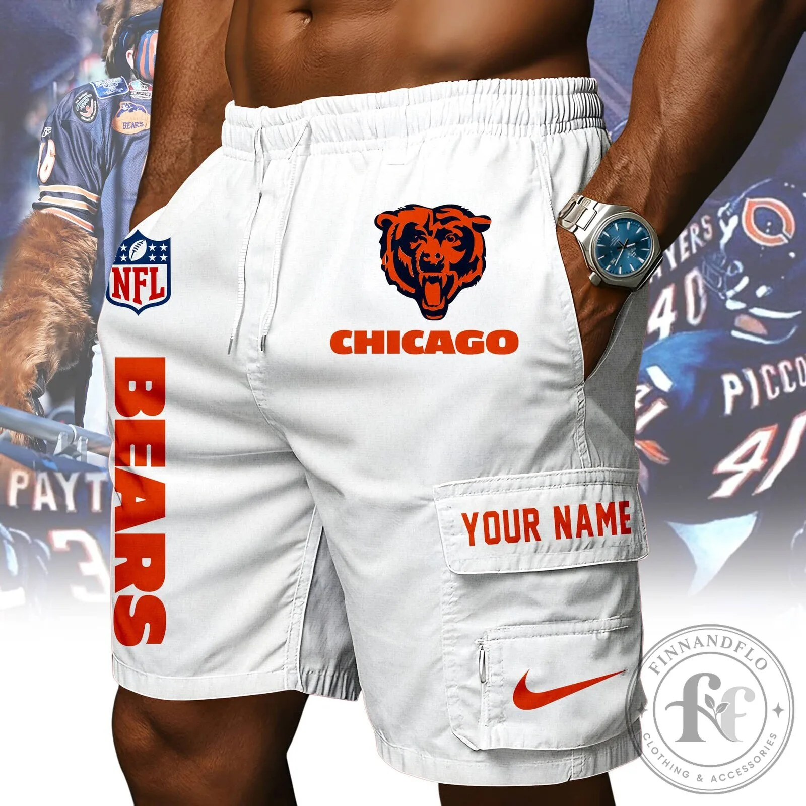 Chicago Bears NFL Custom Name Orange Athletic Cargo Shorts 19 Chicago Bears NFL Custom Name Orange Athletic Cargo Shorts