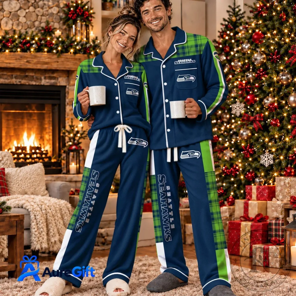 Seattle Seahawks Plaid Christmas Matching Family Pajamas Set Seattle Seahawks Plaid Christmas Matching Family Pajamas Set